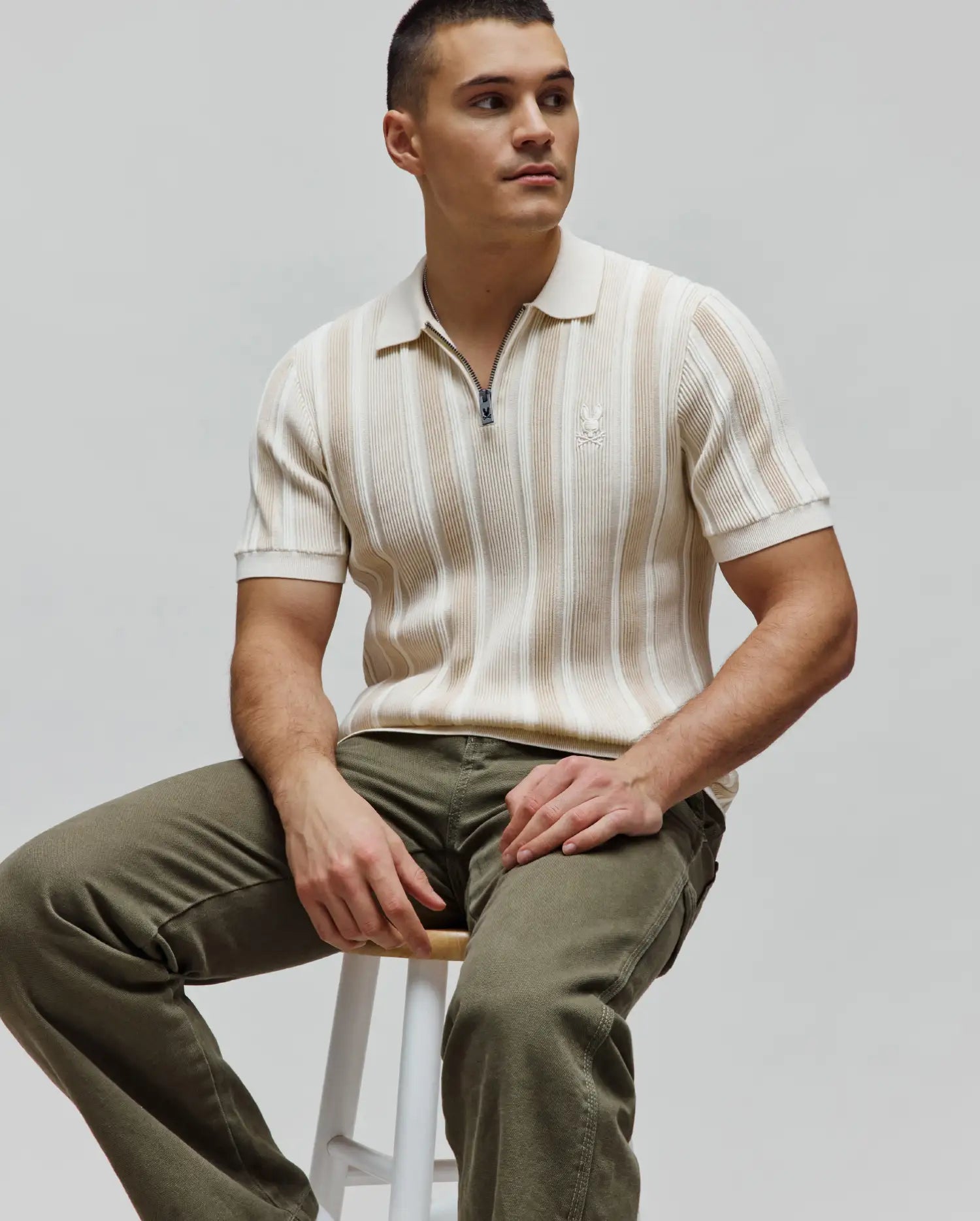 Psycho Bunny Men's Polos Cliff Knit Zip Polo MT0100210 polo uomo beige