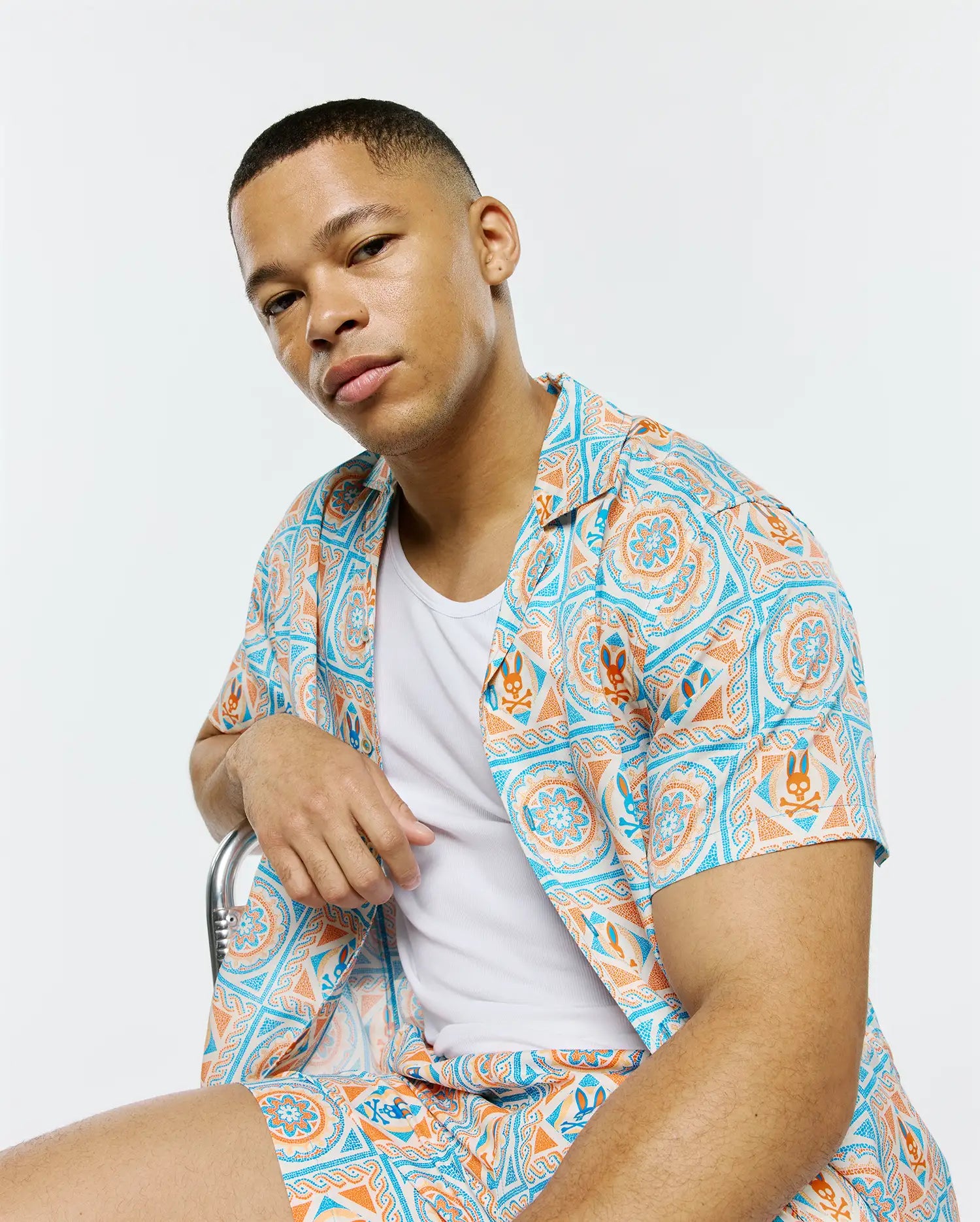 Psycho Bunny Men's Shirts Frank Tencel Shirt MT0300141 camicia blu regular fit