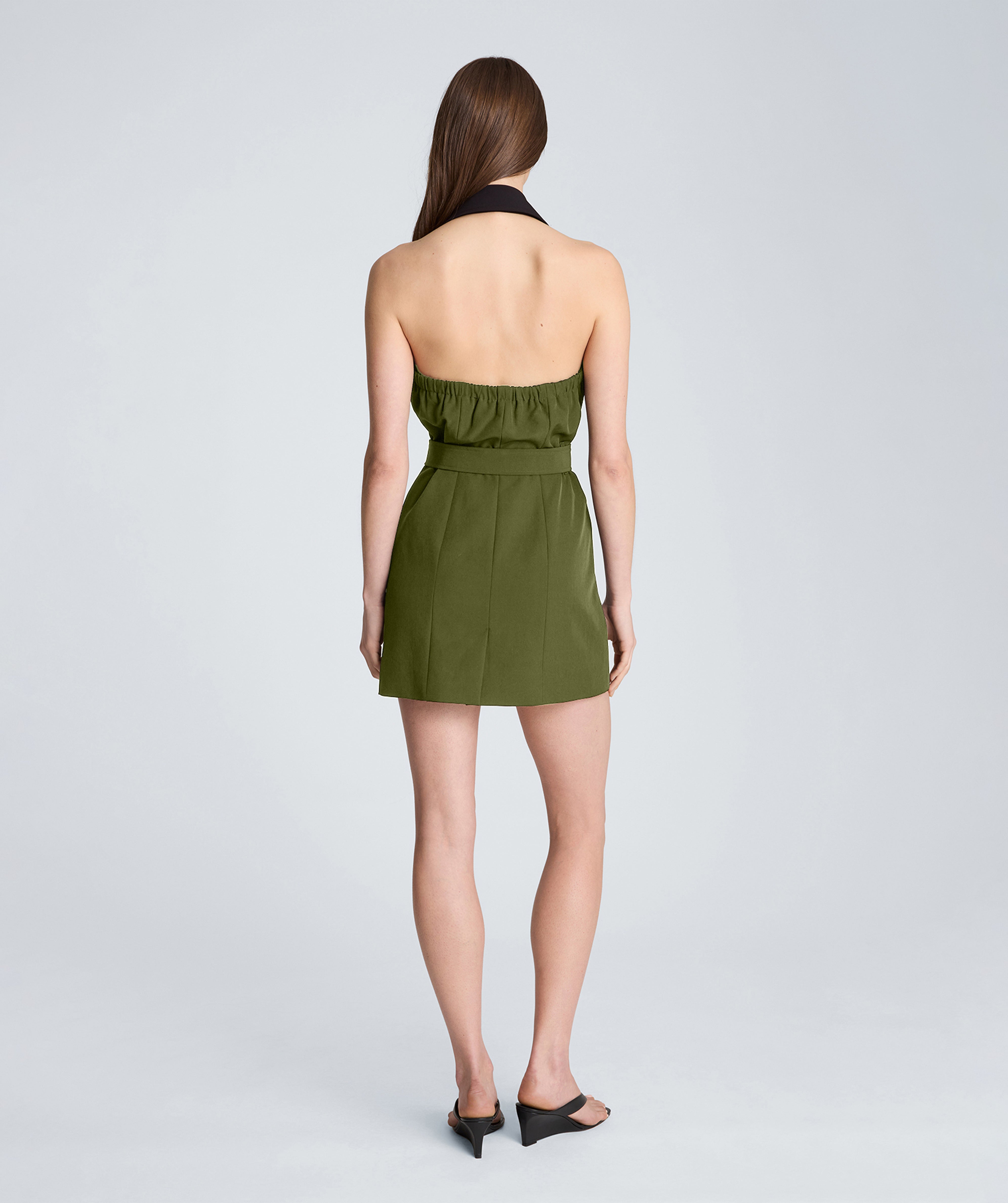 Kenneth Cole Reaction Clothing Halter Neck Suit Dress abito marrone linea A