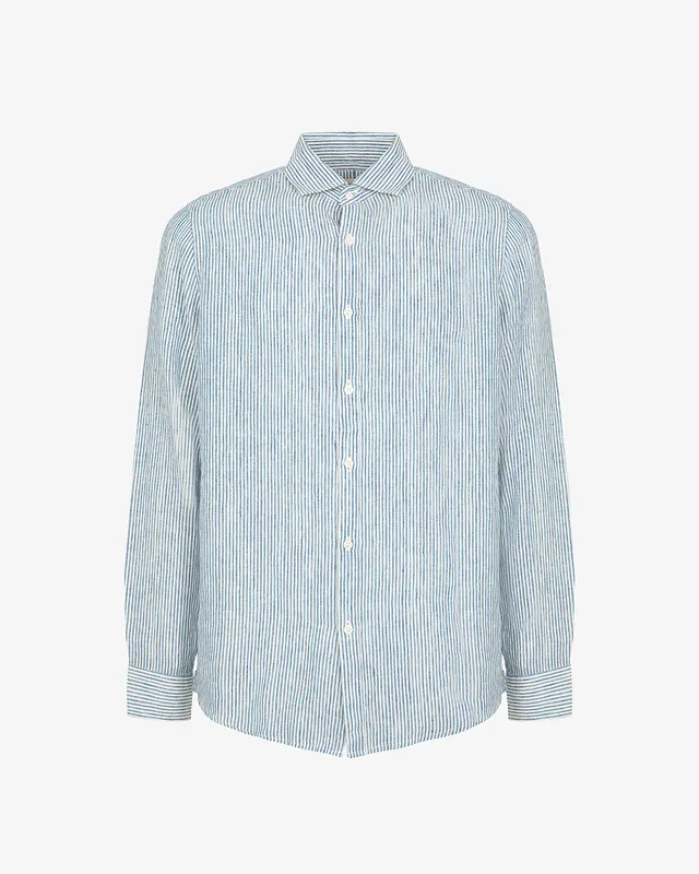 Markup Uomo Camicie Camicia manica lunga collo francese lino riga