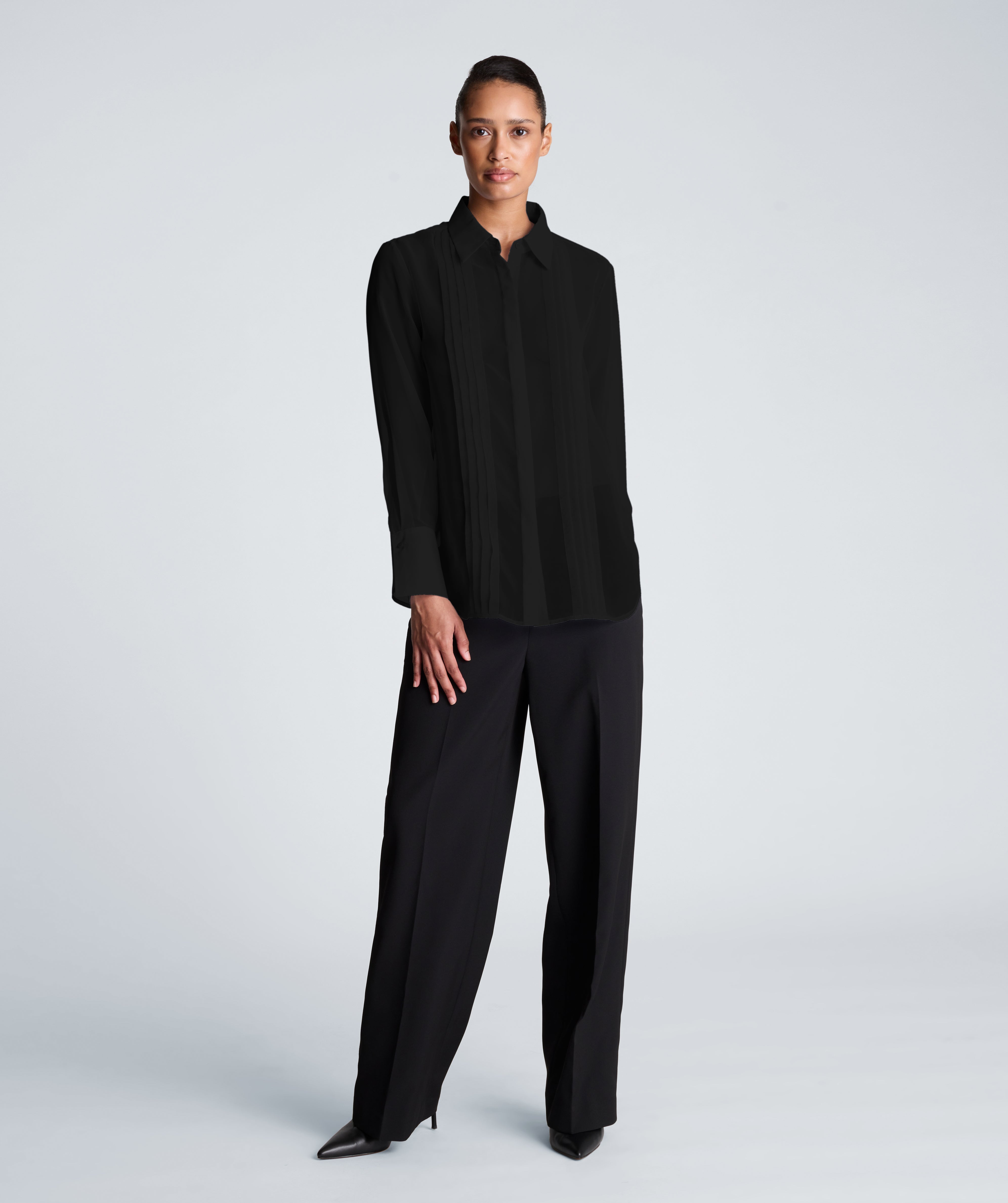 Kenneth Cole Reaction Pleated Long Sleeve Blouse blusa nera