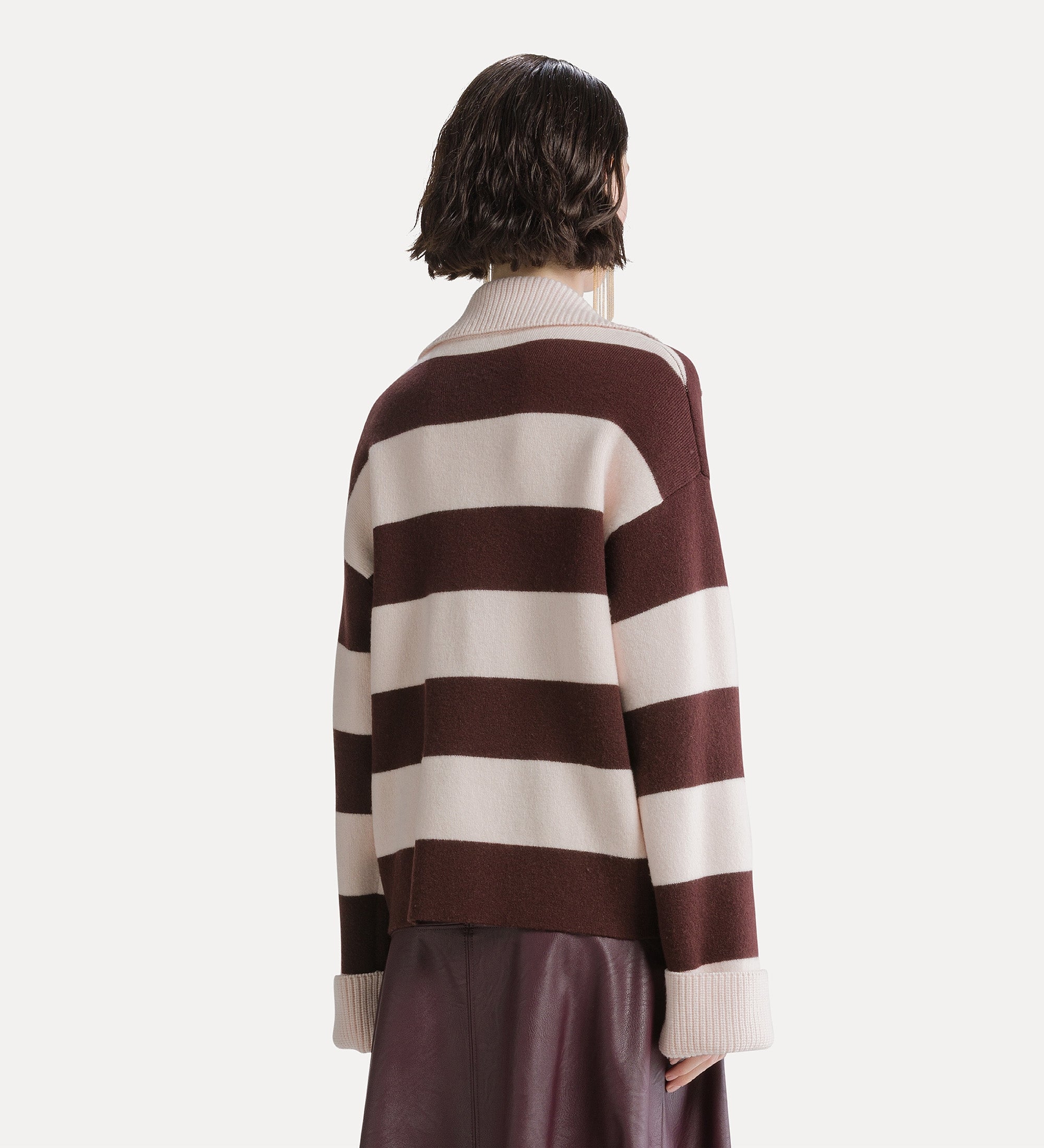 Forte maglieria Striped Cashmere and Wool Collared Jumper Fondant marrone maglione