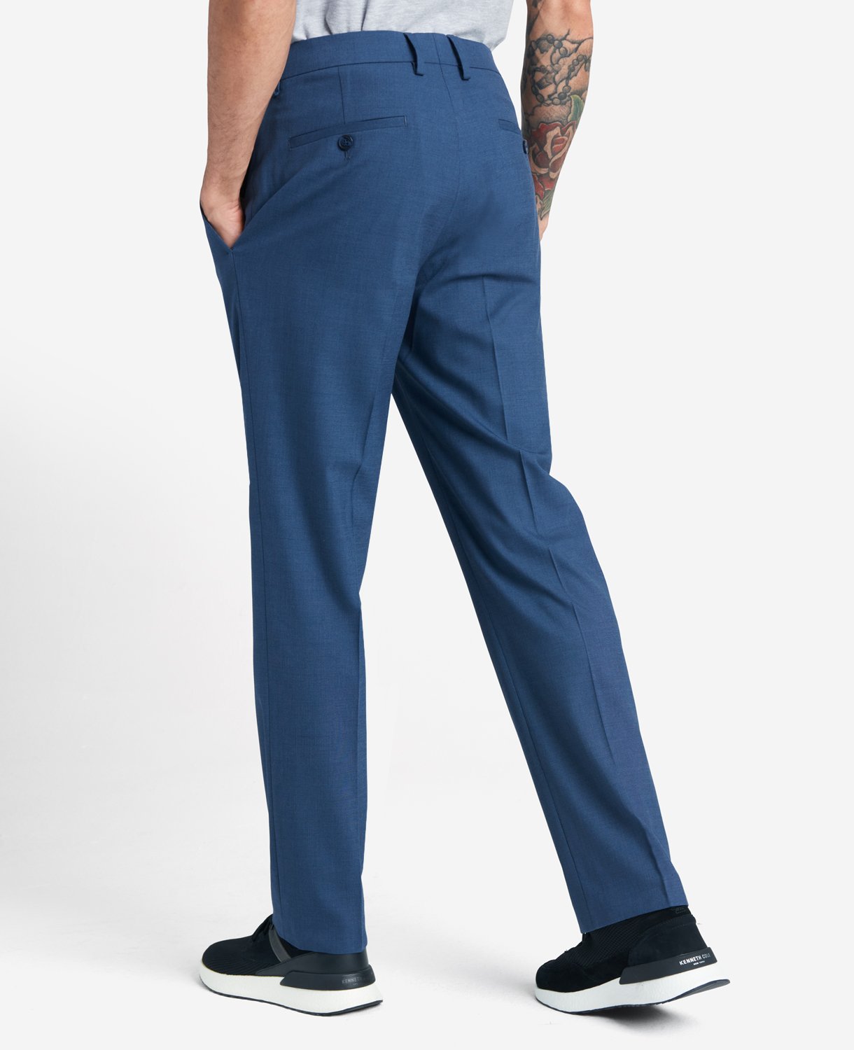 Kenneth Cole Reaction Clothing Slim-Fit Stretch Twill Dress Pant pantaloni eleganti blu chambray