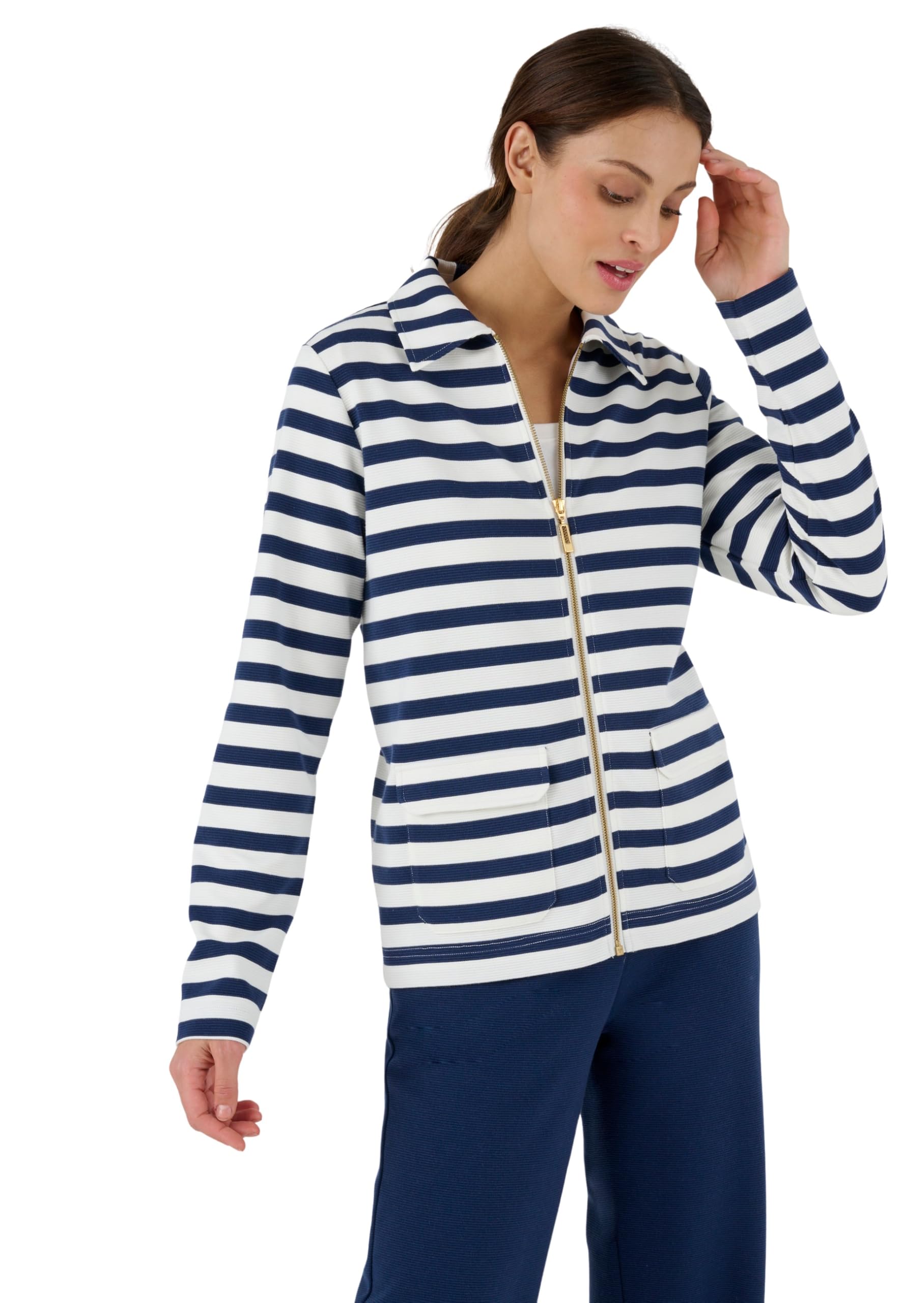 Damart Prêt-à-porter Giacca relax in maglia a righe 38-40 con zip dorata