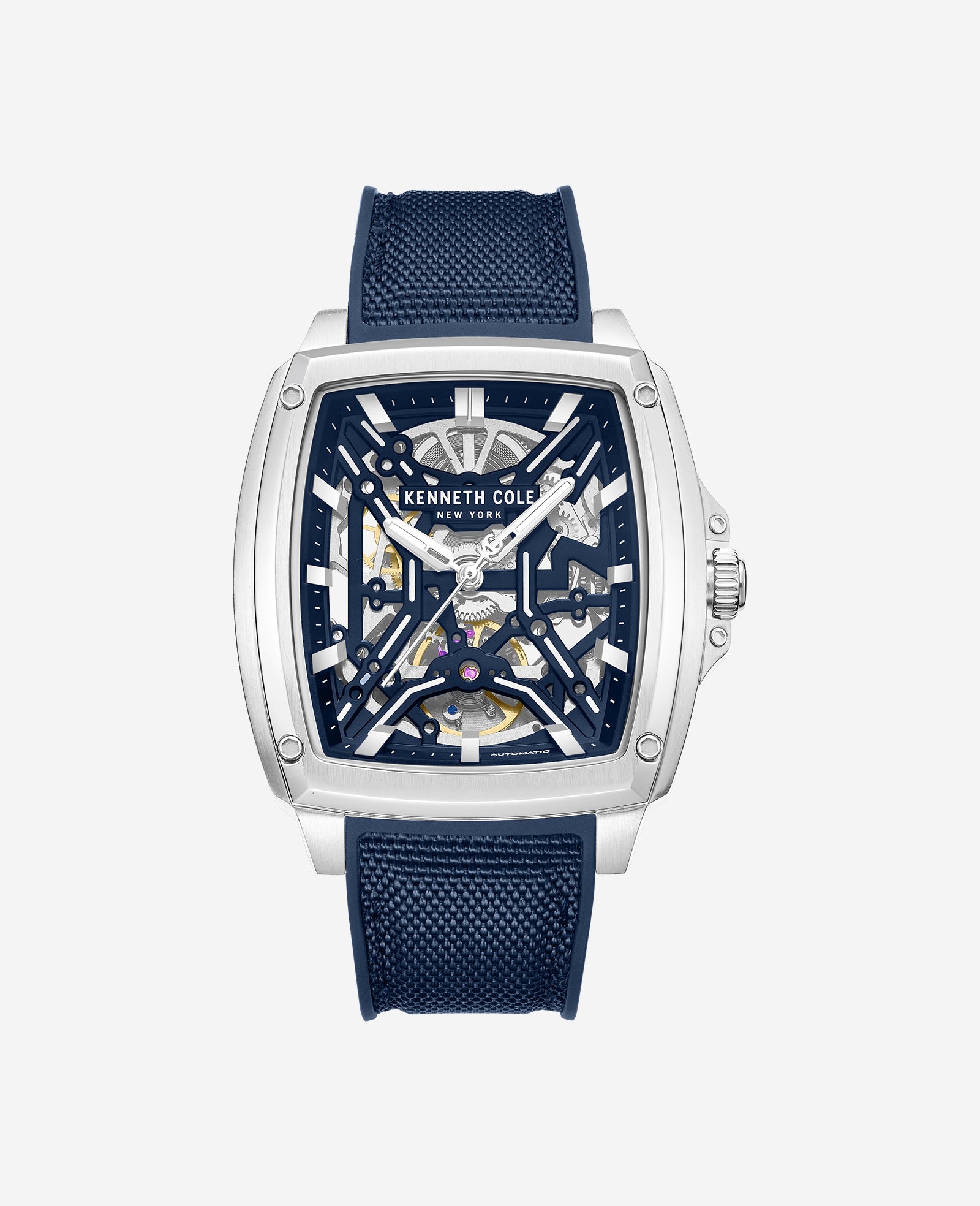 Kenneth Cole Reaction Watches Skeleton Automatic Silicone Strap Watch orologio blu automatico