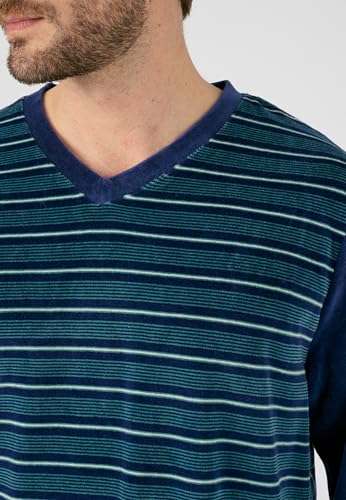 Damart Homewear pigiama uomo scollo a V a righe velluto blu scuro S