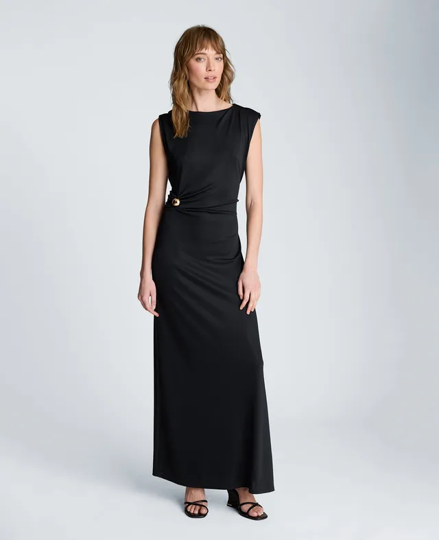 Kenneth Cole Reaction Clothing Drape Waist Maxi Dress abito nero