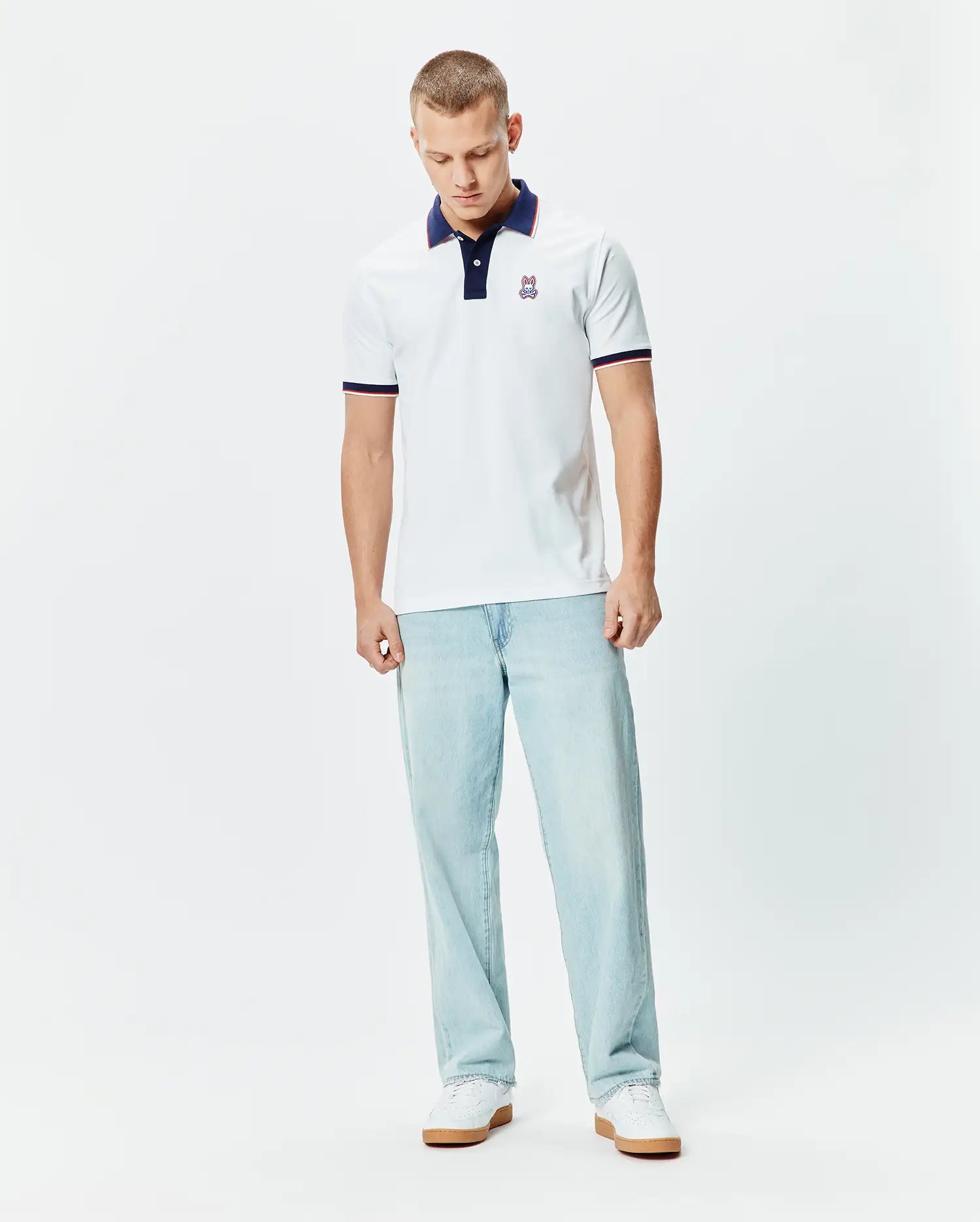 Psycho Bunny Men's Polos John Pique Polo MT0100244 polo bianca tecnica