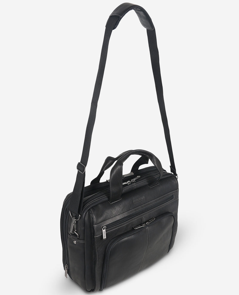 Kenneth Cole Reaction Bags Colombian Leather Top Zip Messenger Bag borsa nera in pelle