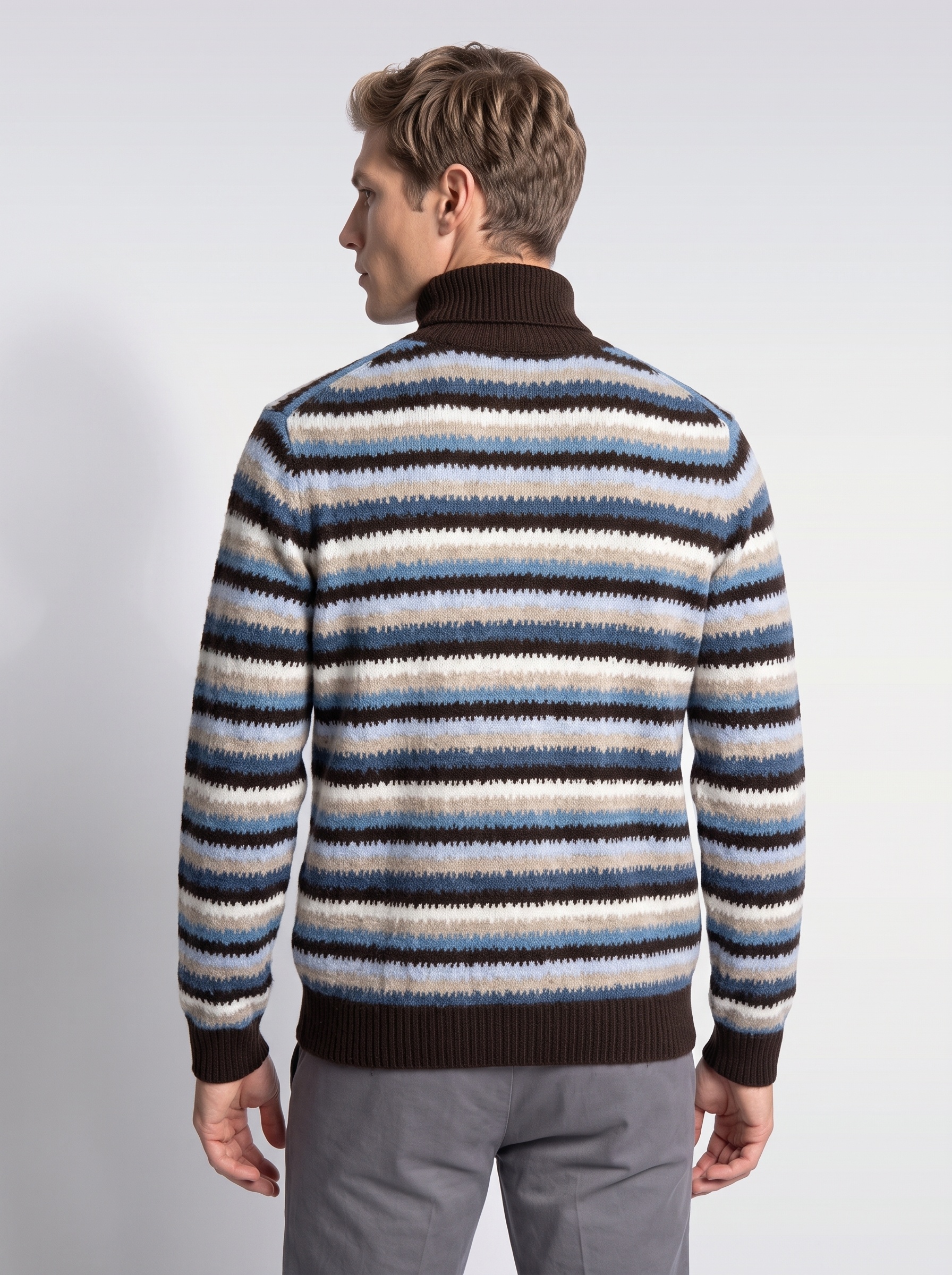 Markup Uomo Maglieria Dolcevita Cardato Rigato Multicolor maglione