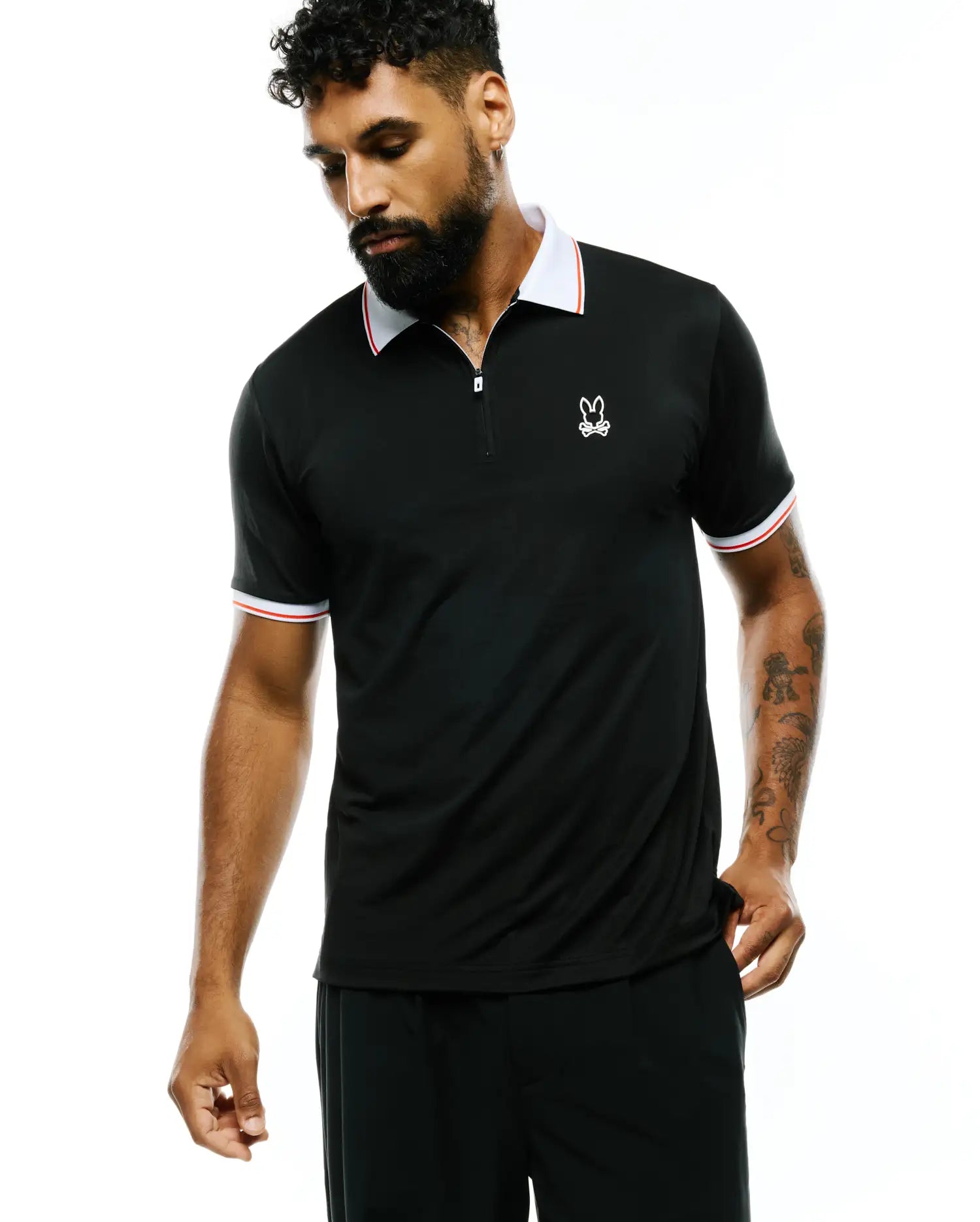 Psycho Bunny Men's Polos MENS ODIN ZIP SPORT POLO MT0100216 polo nera slim
