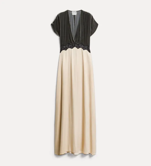 Forte abiti Velvet and Cupro Dress with Lace abito lungo grigio