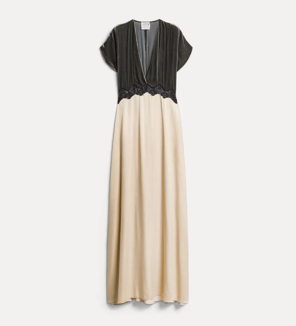 Forte abiti Velvet and Cupro Dress with Lace abito lungo grigio