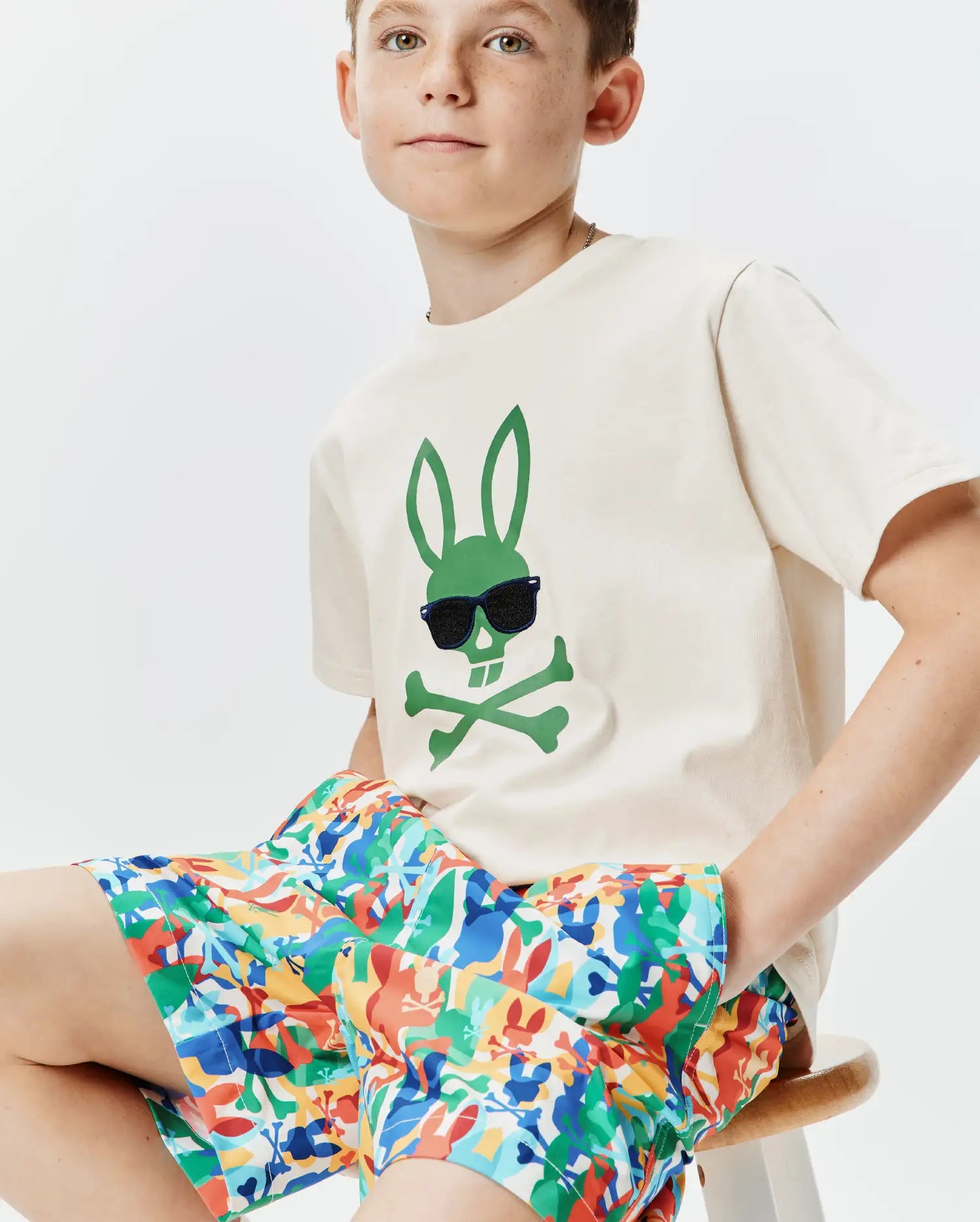 Psycho Bunny Kids Tees Sunny Graphic Tee maglietta bianca in cotone Pima