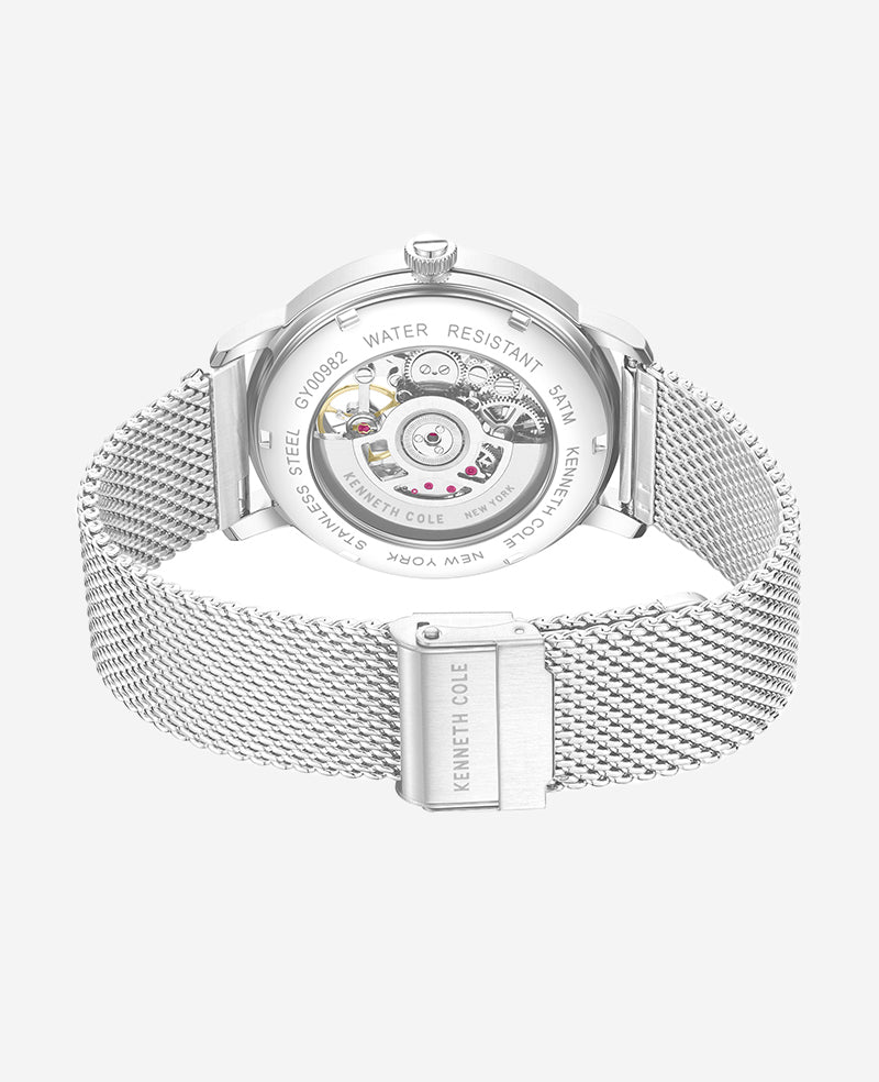 Kenneth Cole Reaction Watches Skeleton Automatic Black Dial orologio Silver