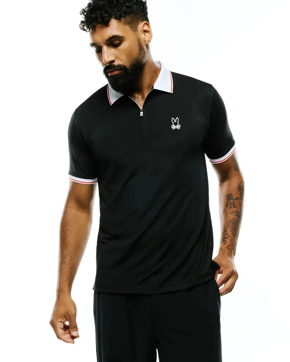 Psycho Bunny Men's Polos MENS ODIN ZIP SPORT POLO MT0100216 polo nera slim