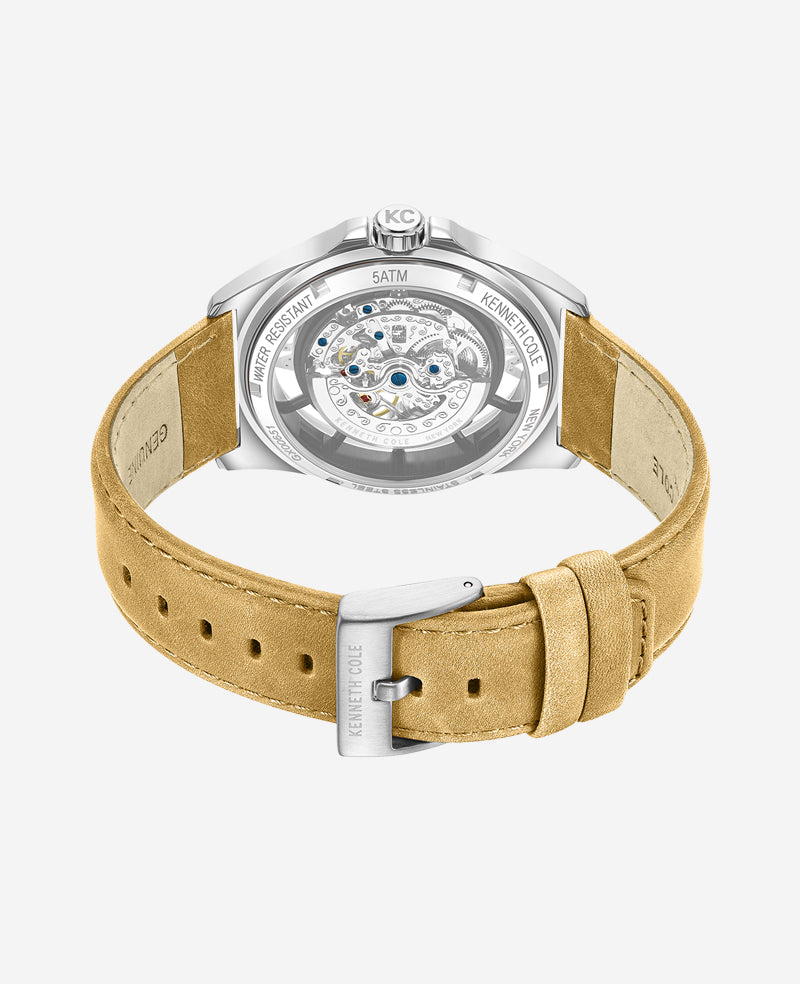 Kenneth Cole Reaction Skeleton Automatic orologio beige cinturino in pelle