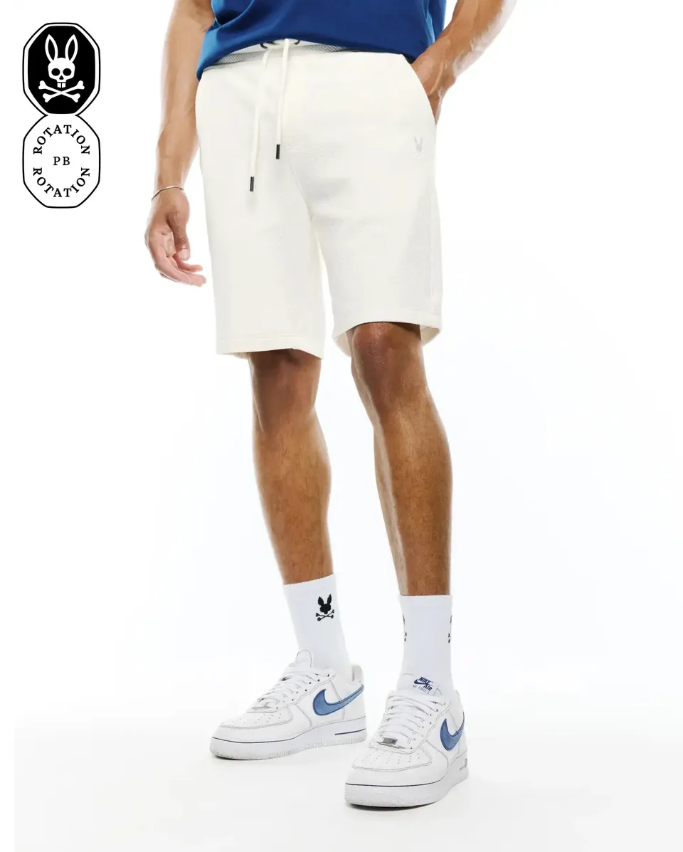 Psycho Bunny Men's Shorts Marc Textured Knit Short bermuda ecru stretch