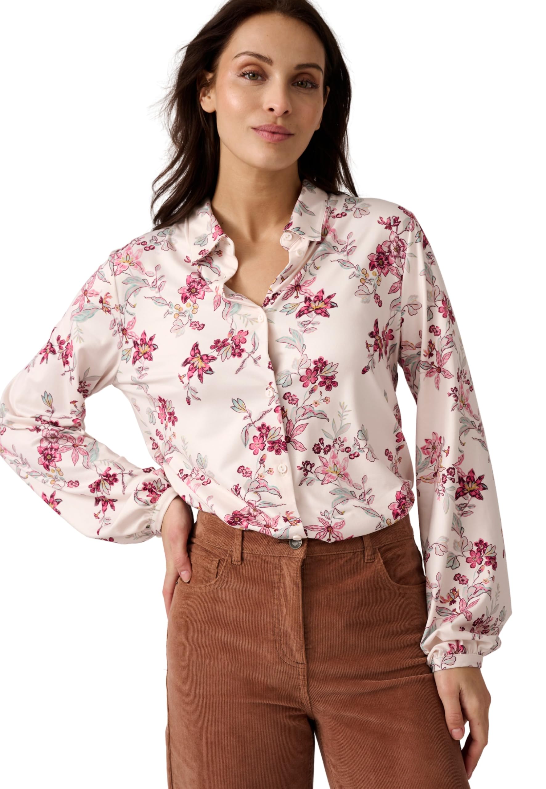Damart Prêt-à-porter camicetta floreale marrone beige taglia 38-40 calda