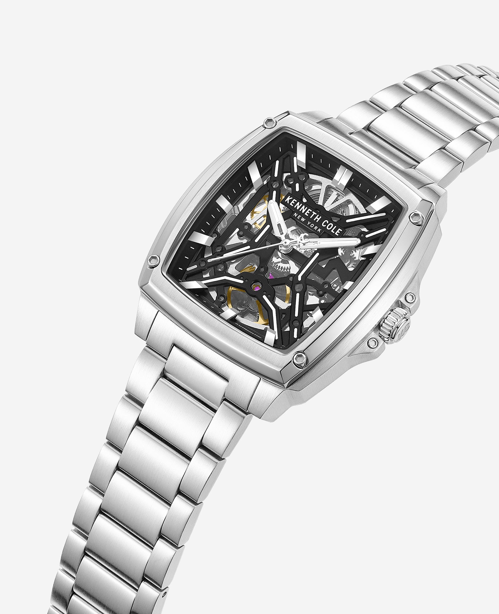 Kenneth Cole Reaction Skeleton Automatic Bracelet Watch orologio argento automatico