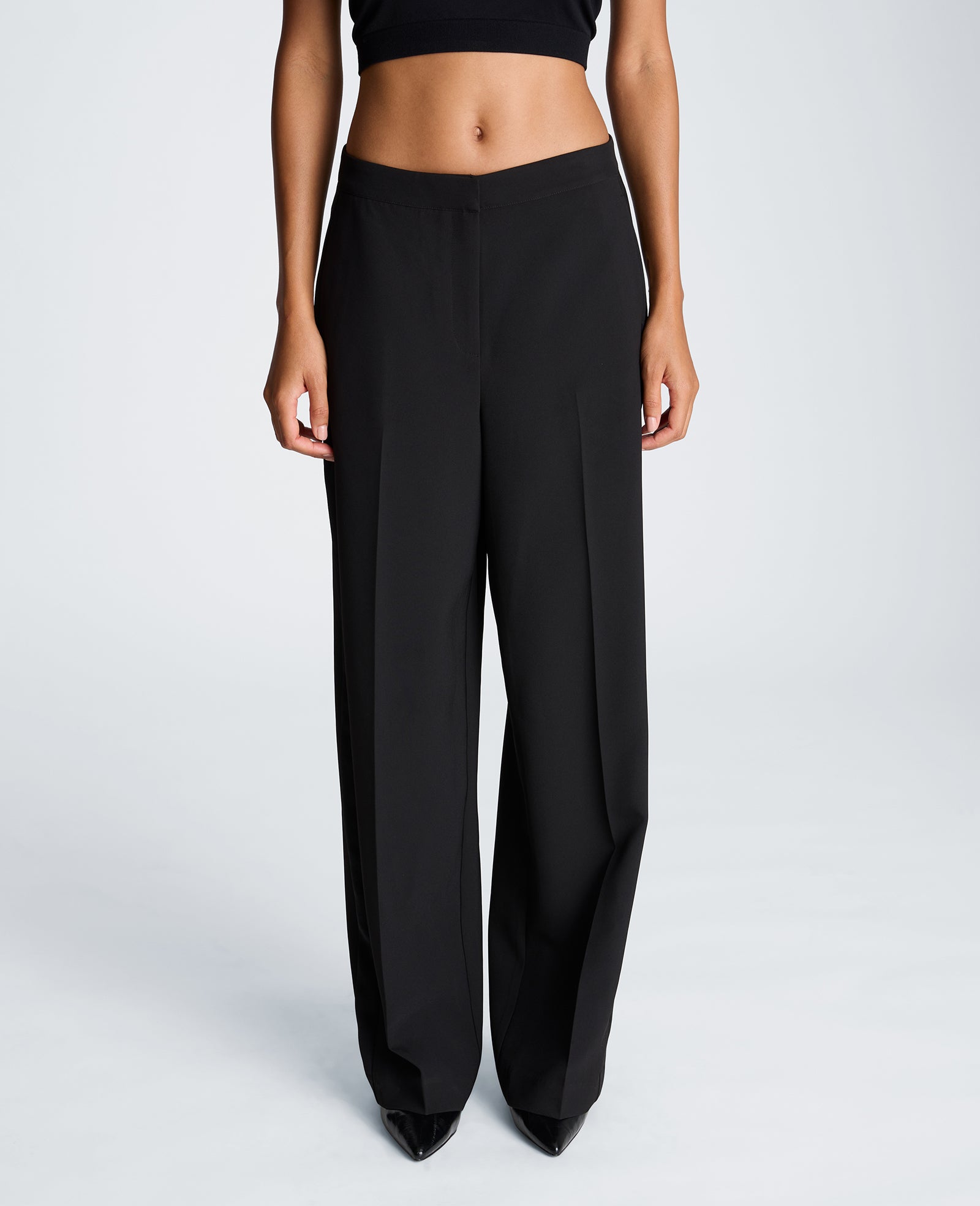 Kenneth Cole Reaction Clothing Fly Front High Rise Side Striped Wide Leg Pant pantaloni neri a vita alta