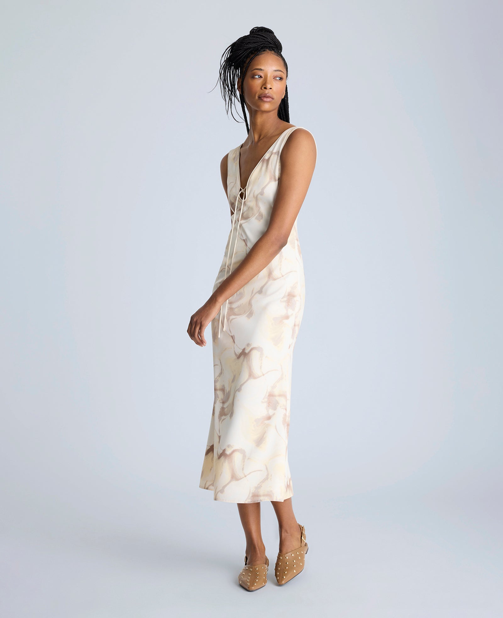 Kenneth Cole Reaction Clothing Sleeveless V-Neck Midi Dress abito midi Oyster Multi