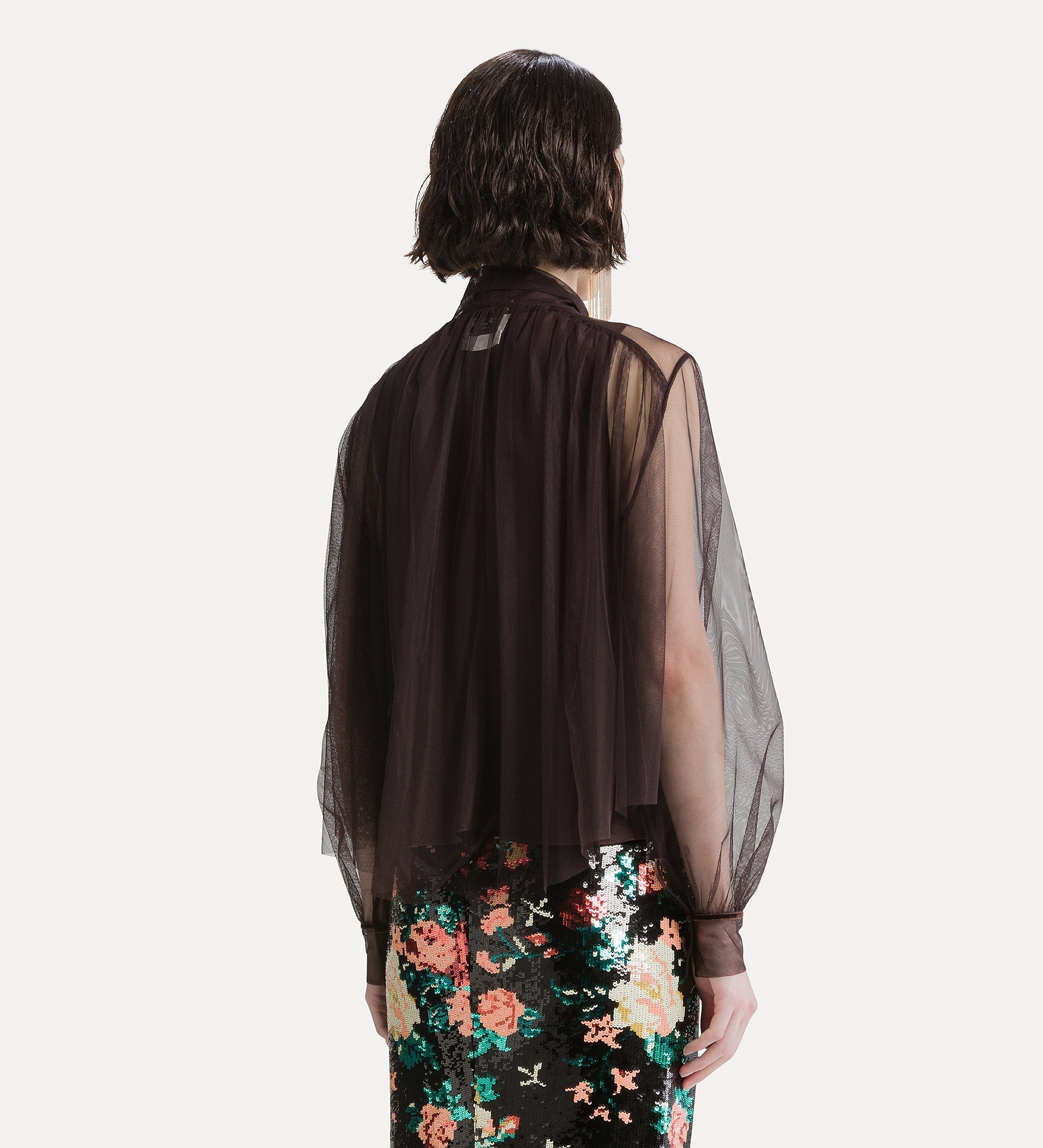 Forte camicie Camicia in tulle con fusciacca marrone