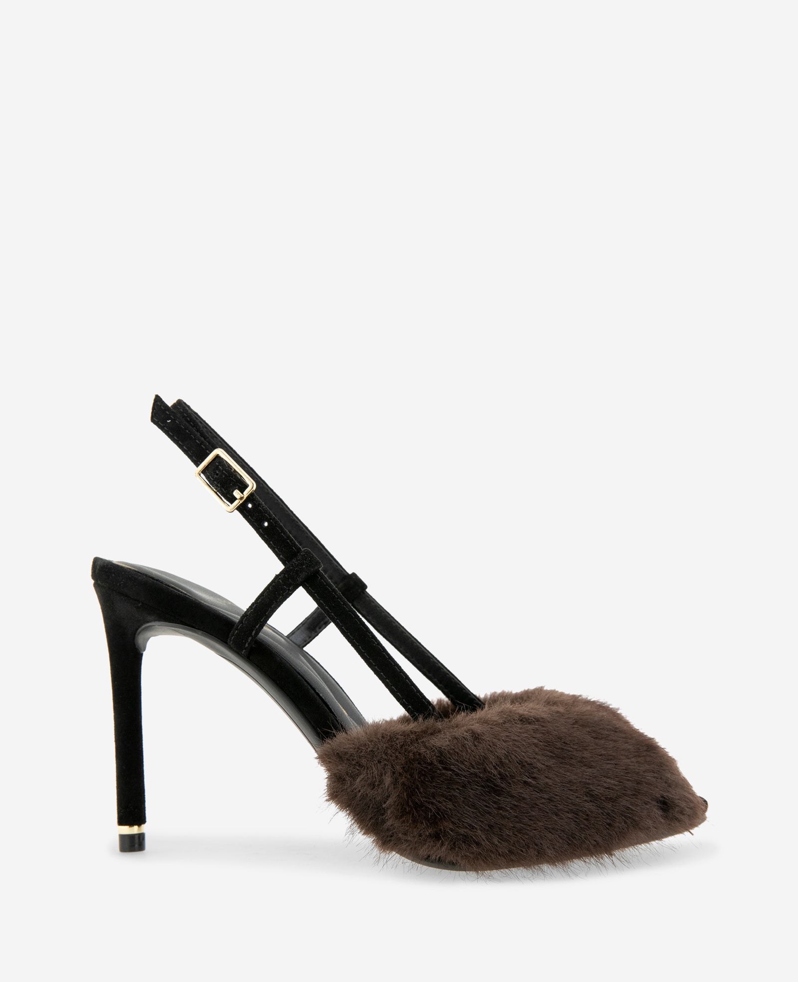 Kenneth Cole Reaction Shoes Londyn Fur-Suede Peep Toe Heel slingback nero tacco