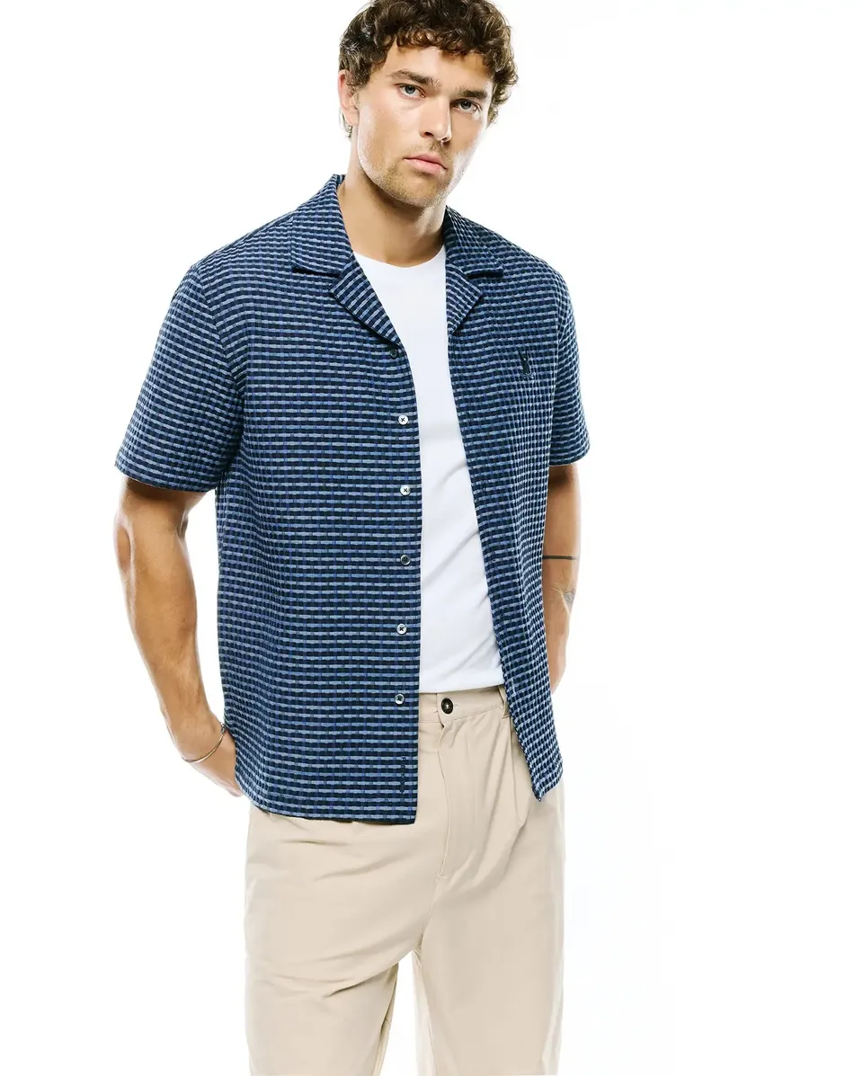 Psycho Bunny Men's Shirts Erik Raised Check Shirt MT0300190 camicia navy