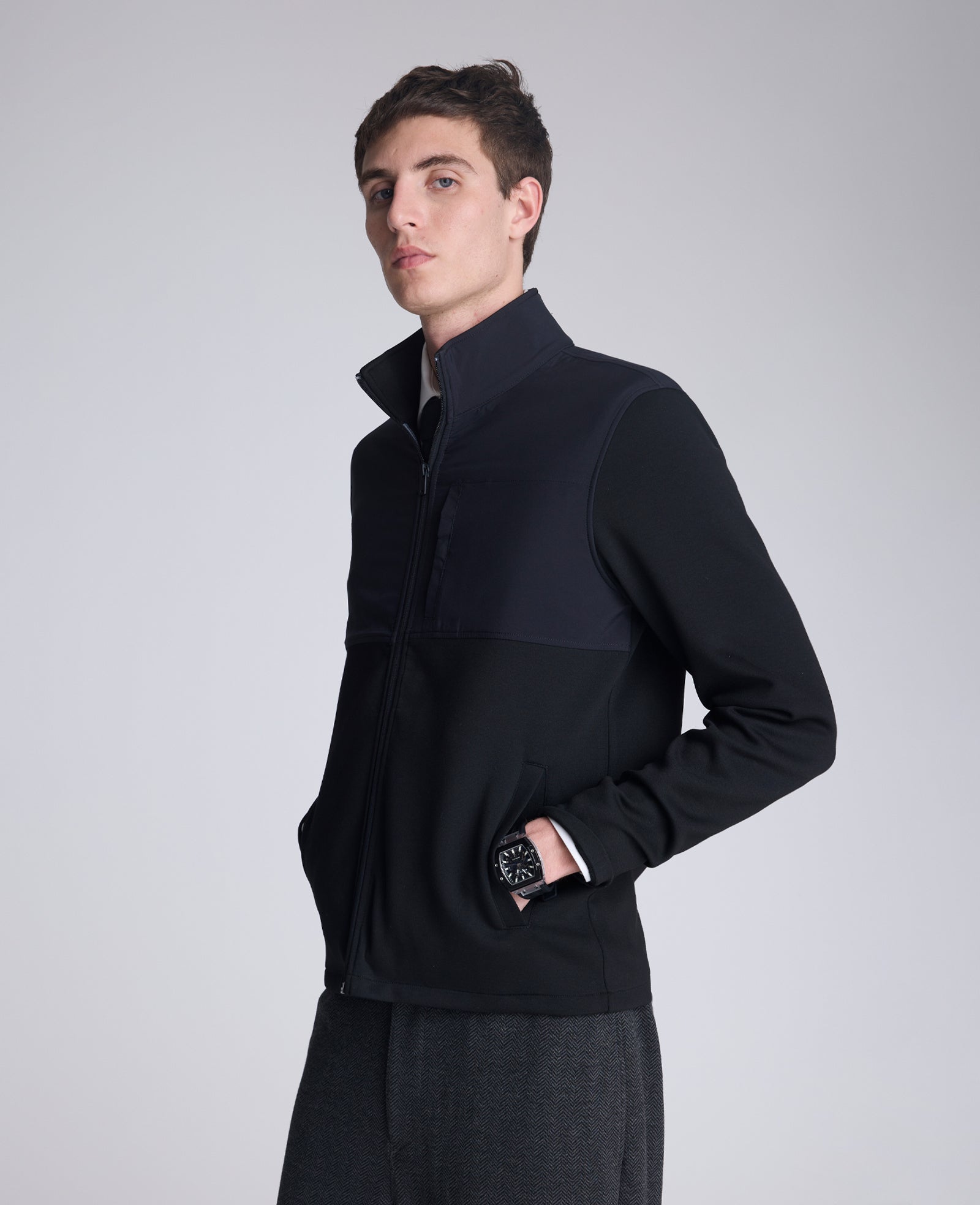 Kenneth Cole Reaction Mock Neck Full Zip Jacket giacca nera melange S-XXL traspirante