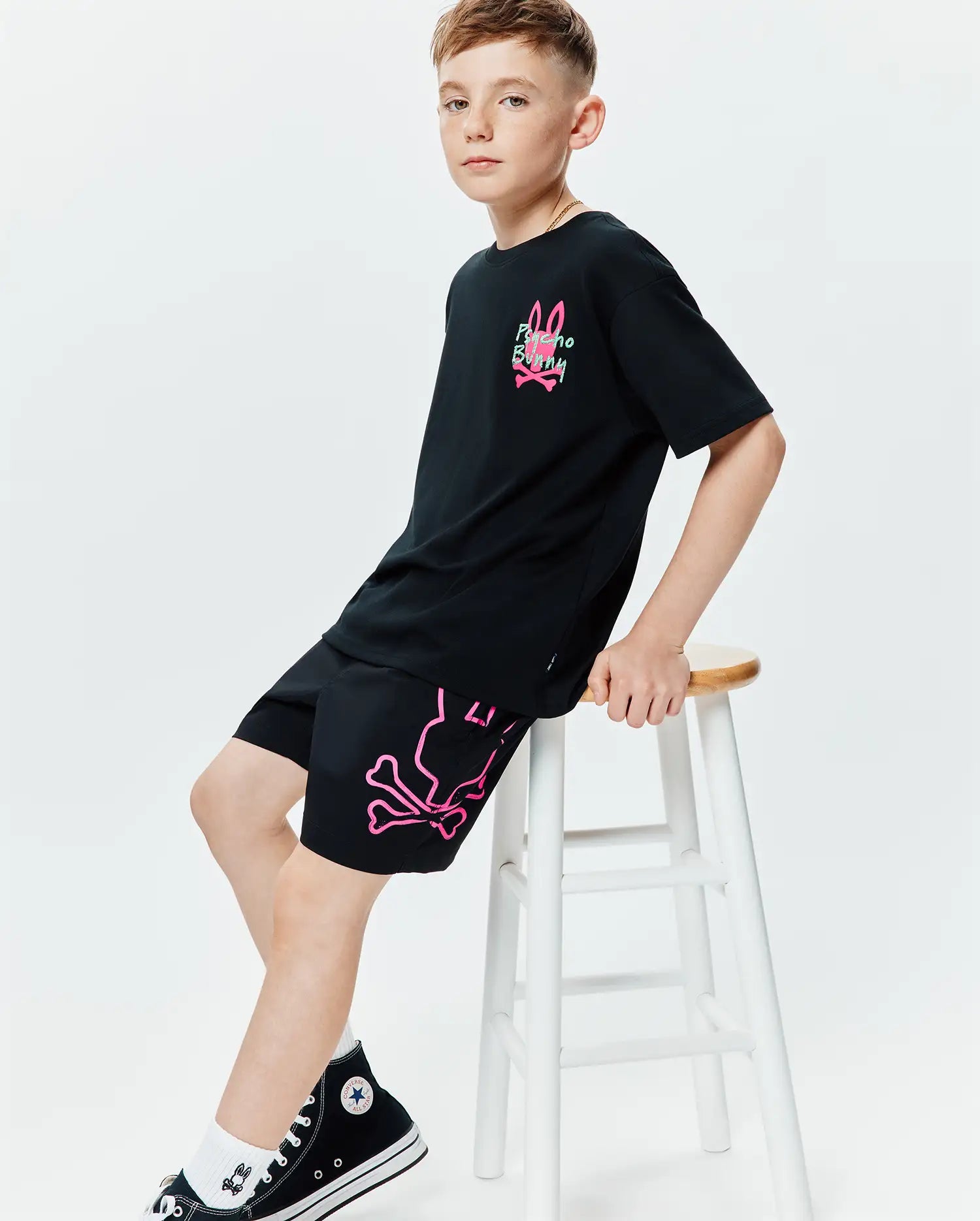 Psycho Bunny Kids Swimwear Duncan Swim Trunk costume nero 6 pollici