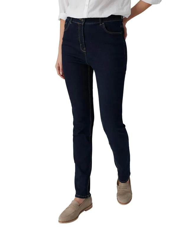 Damart Prêt-à-porter Slim Vita Alta da donna jeans aderenti blu denim scuro 52