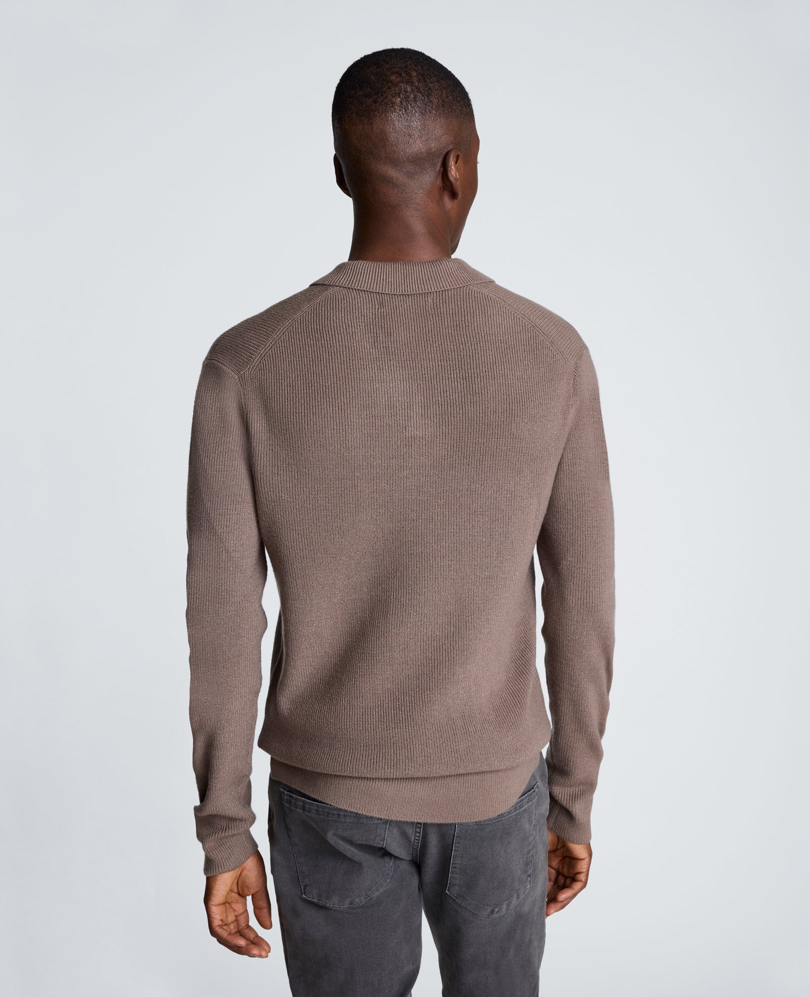 Kenneth Cole Reaction Clothing Long Sleeve Johnny Collar Polo polo marrone mélange