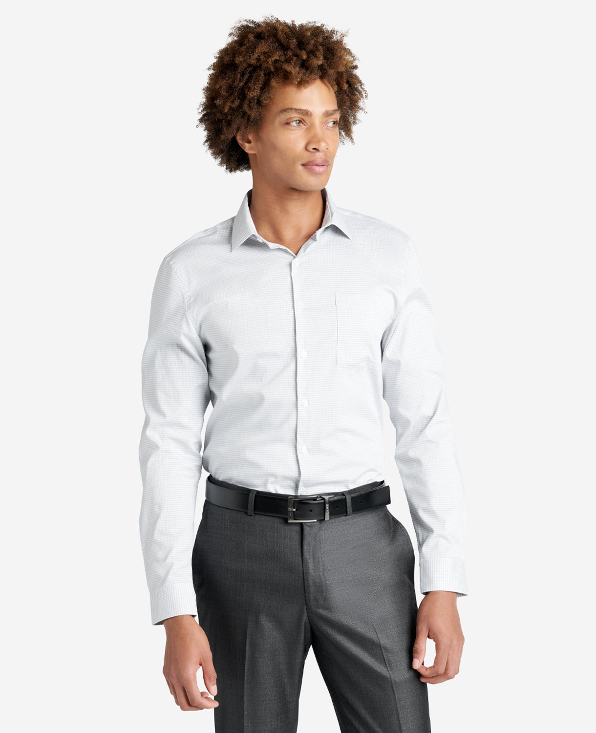 Kenneth Cole Reaction Clothing Slim Fit Sustainable Stretch Collar Solid Dress Shirt with TEK FIT camicia blu slim fit