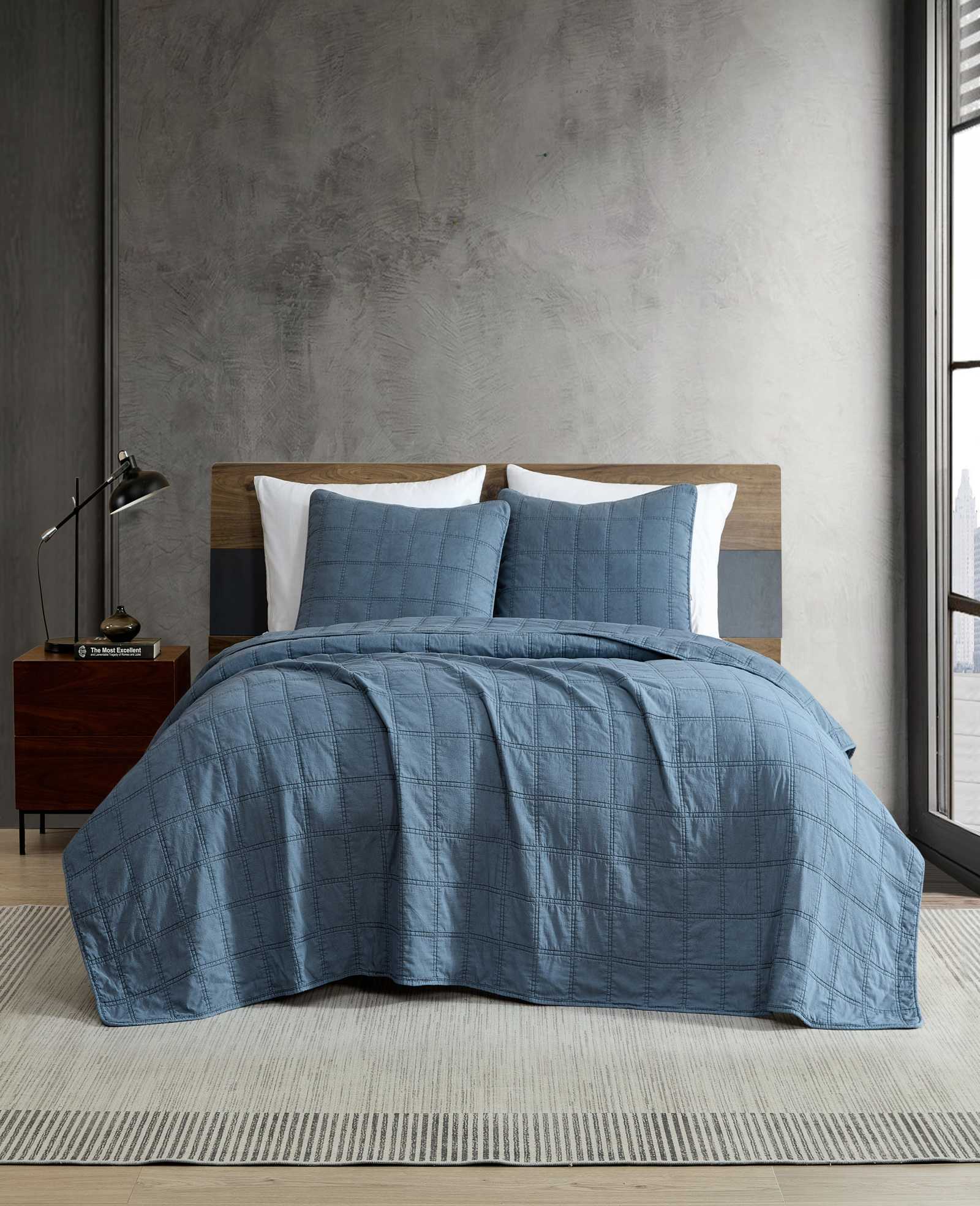Kenneth Cole Home & Bedding Stonewashed Quilt Set trapunta blu