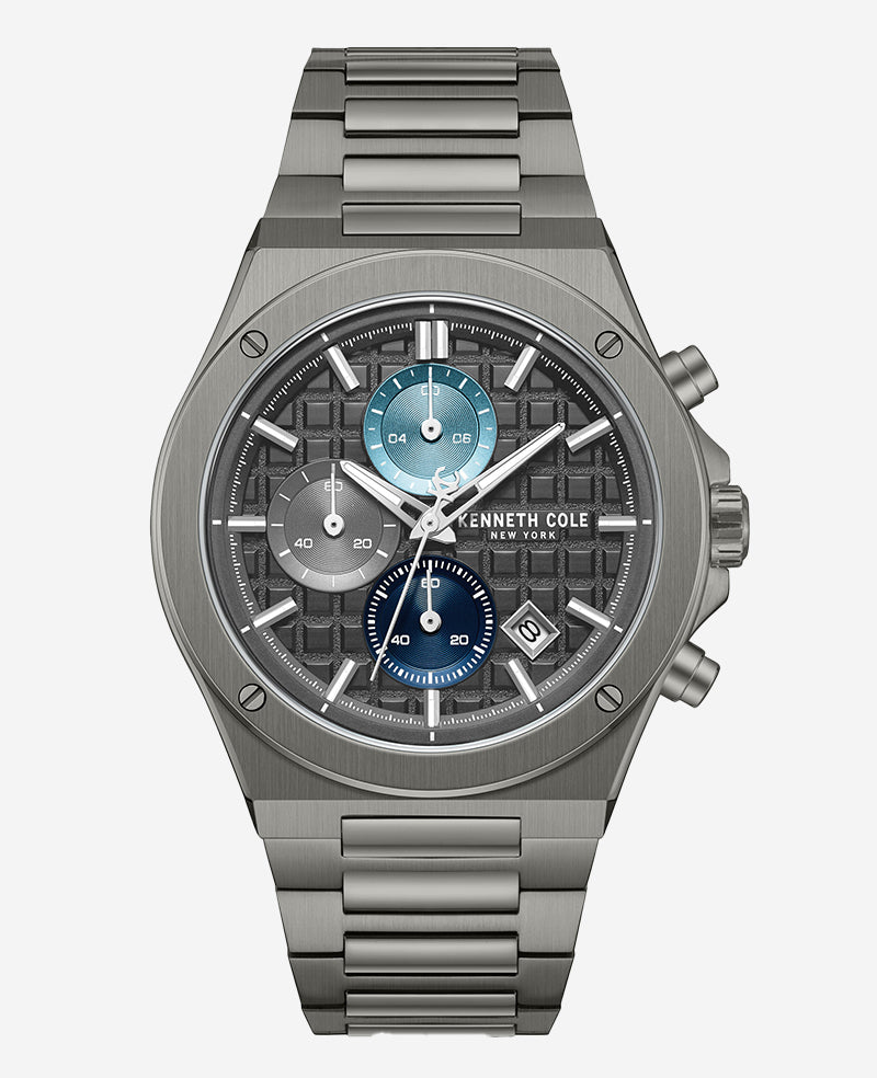 Kenneth Cole Reaction Watches Dress Sport Chronograph Multi Tone Dial Stainless Steel Bracelet Watch orologio gunmetal 5 ATM