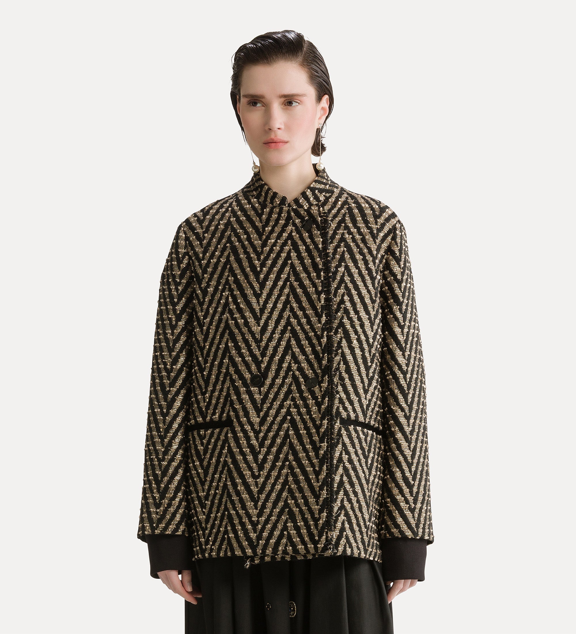 Forte giacche giacca chevron jacquard oversize nera con paillettes