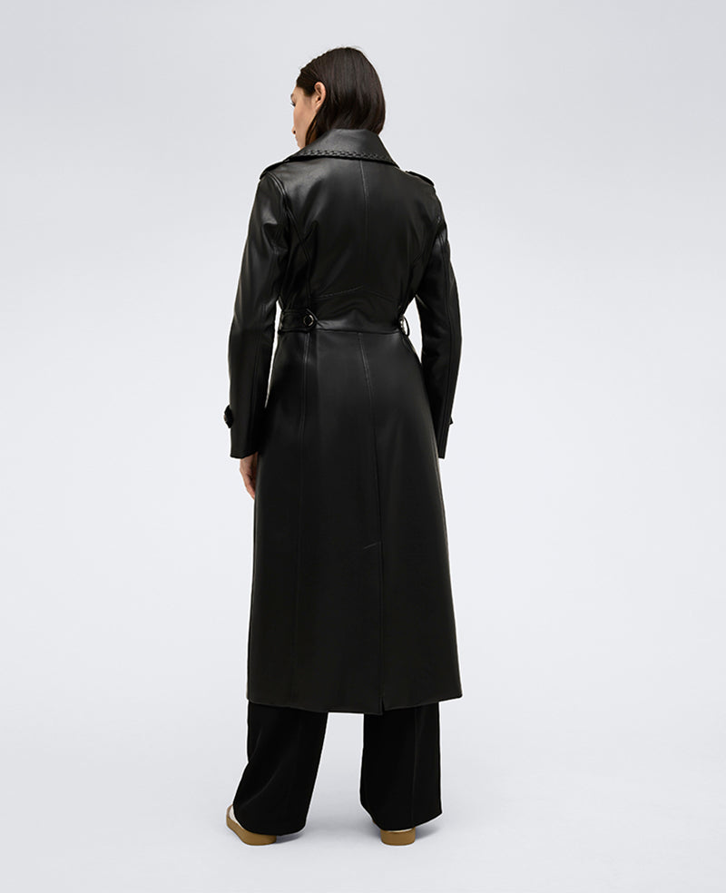 Kenneth Cole Reaction Clothing Faux Leather Belted Trench trench nero in ecopelle con cintura