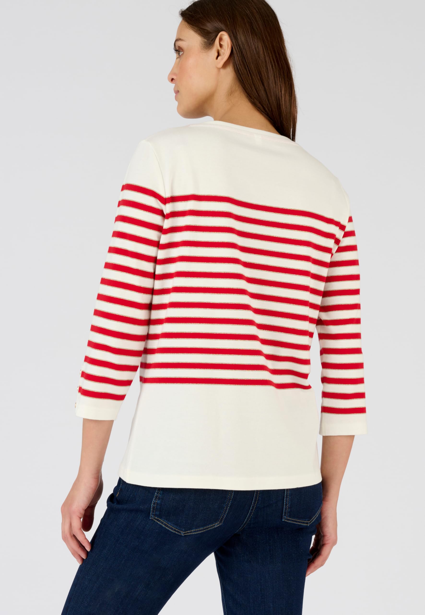 Damart Prêt-à-porter Mariniera Brillante maglia bianco rosso a righe manica 3/4