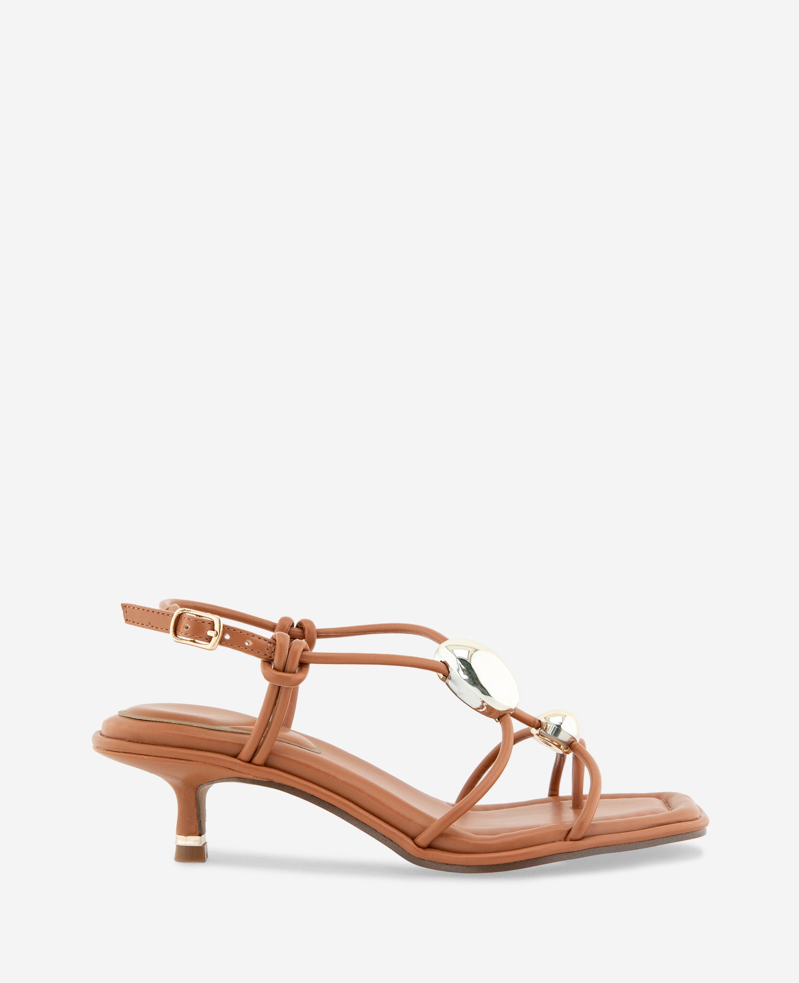 Kenneth Cole Reaction Shoes Gemma Embellished Strappy Leather Kitten Heel Sandal sandali tan tacco 5 cm