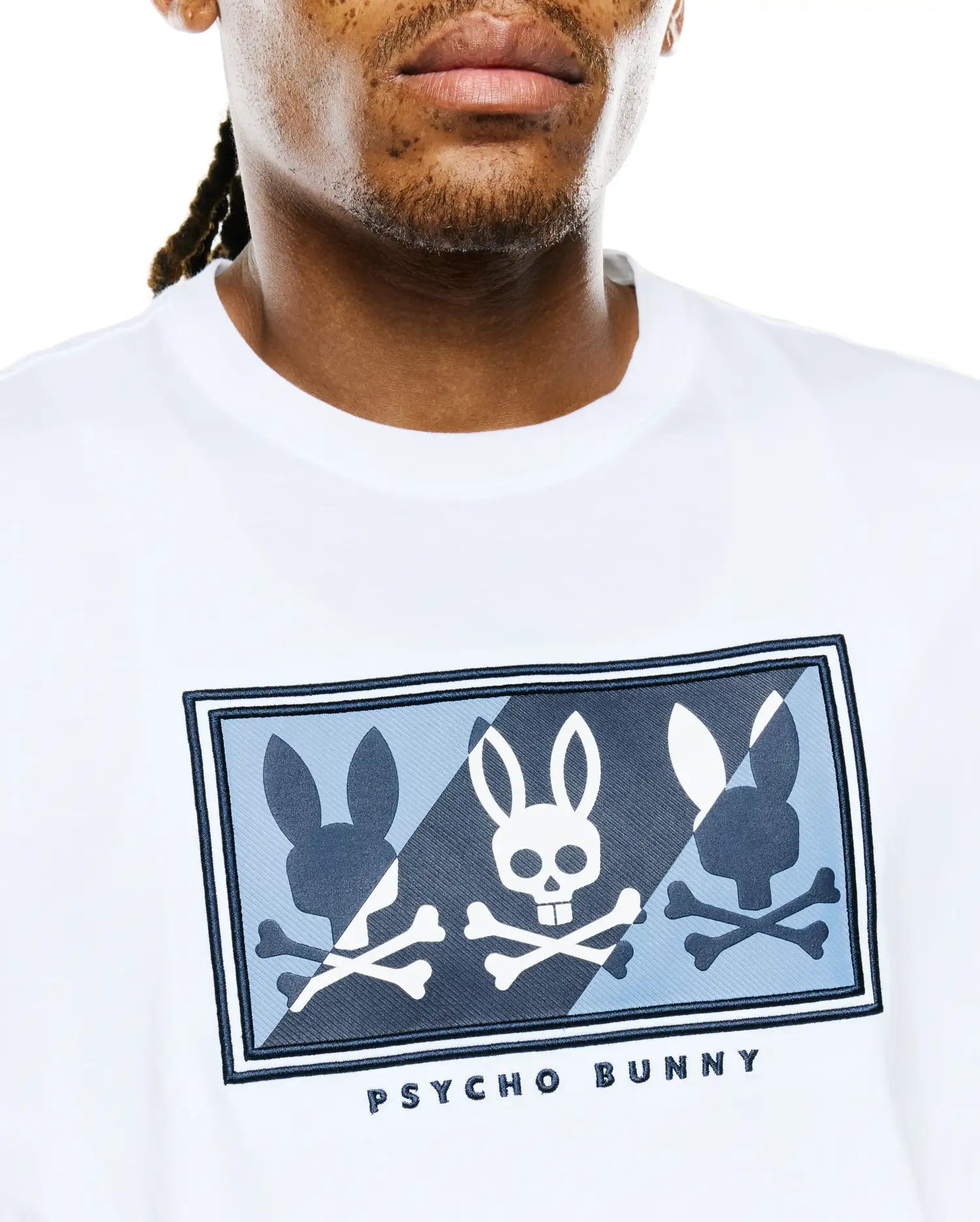 Psycho Bunny Men's Tees Desmond Graphic Tee t-shirt bianca in cotone Pima