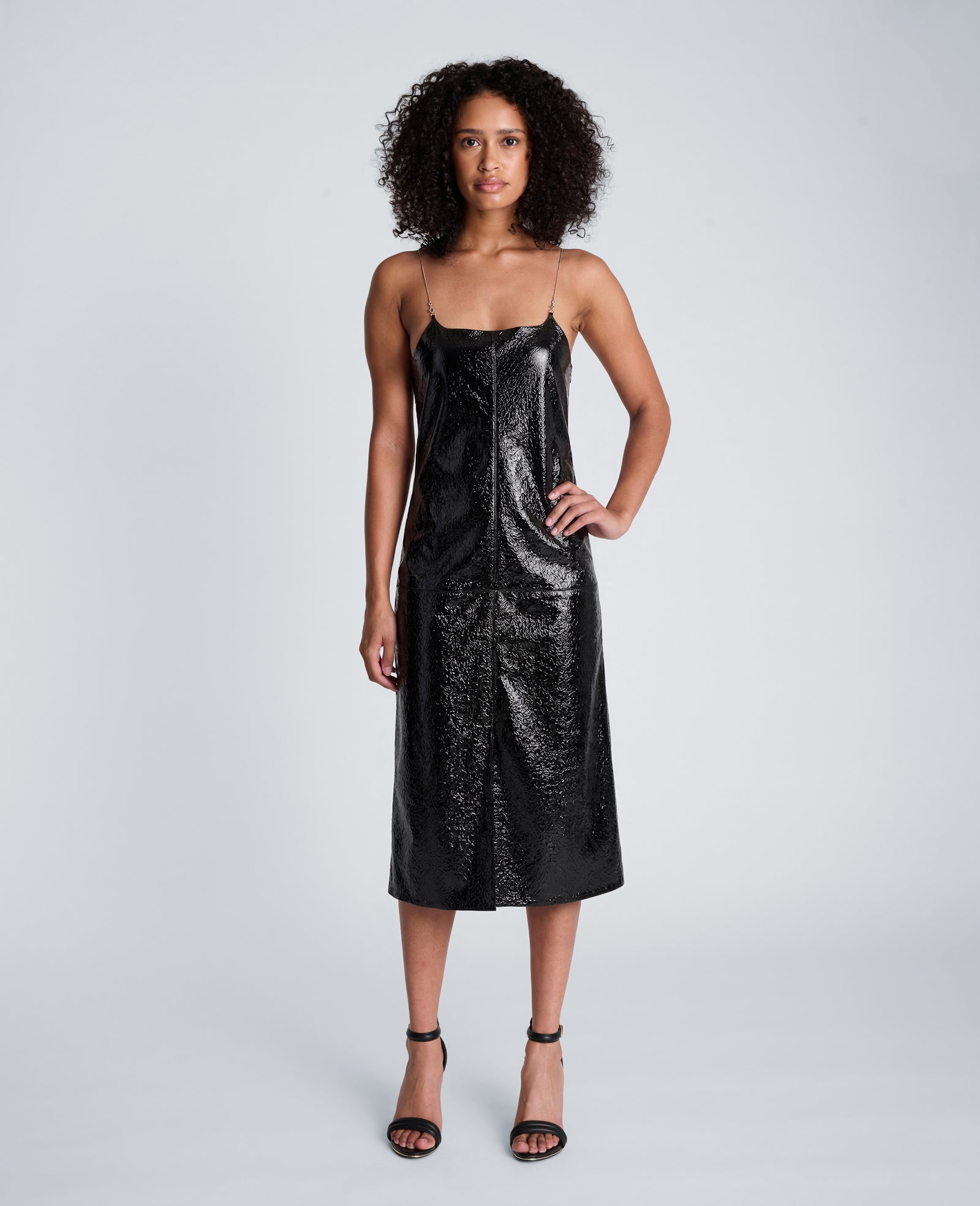 Kenneth Cole Reaction Clothing Metal Strap Midi Slip Dress vestito midi nero