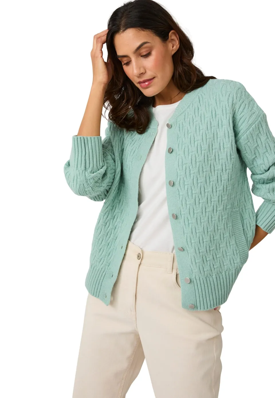 Damart Thermolactyl cardigan donna blu verde acqua con tasche