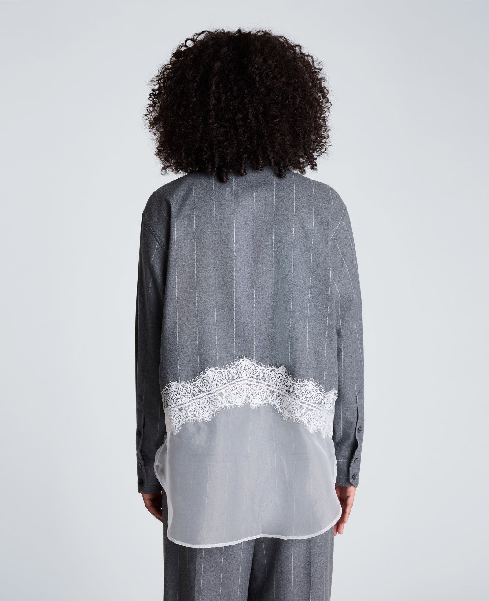 Kenneth Cole Reaction Clothing Button Front Oversized Paneled Shirt with Lace camicia oversize