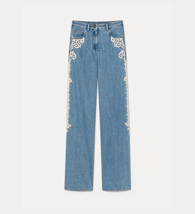 Forte pantaloni high-waisted embroidered 5-pocket trousers in cavalry denim celeste pantaloni denim vita alta