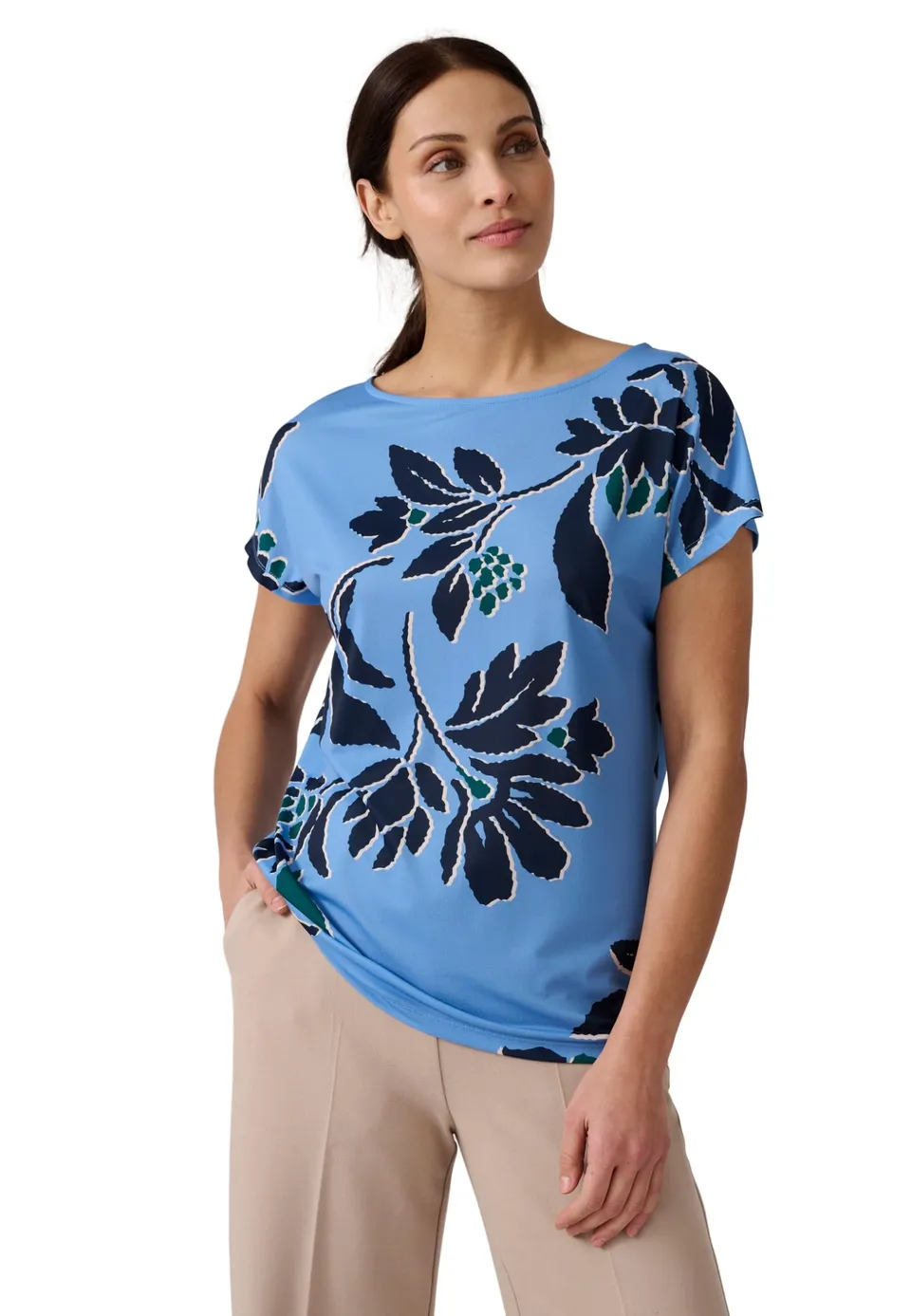 Damart Prêt-à-porter T-shirt in maglia crepe blu 38-40 stampa floreale