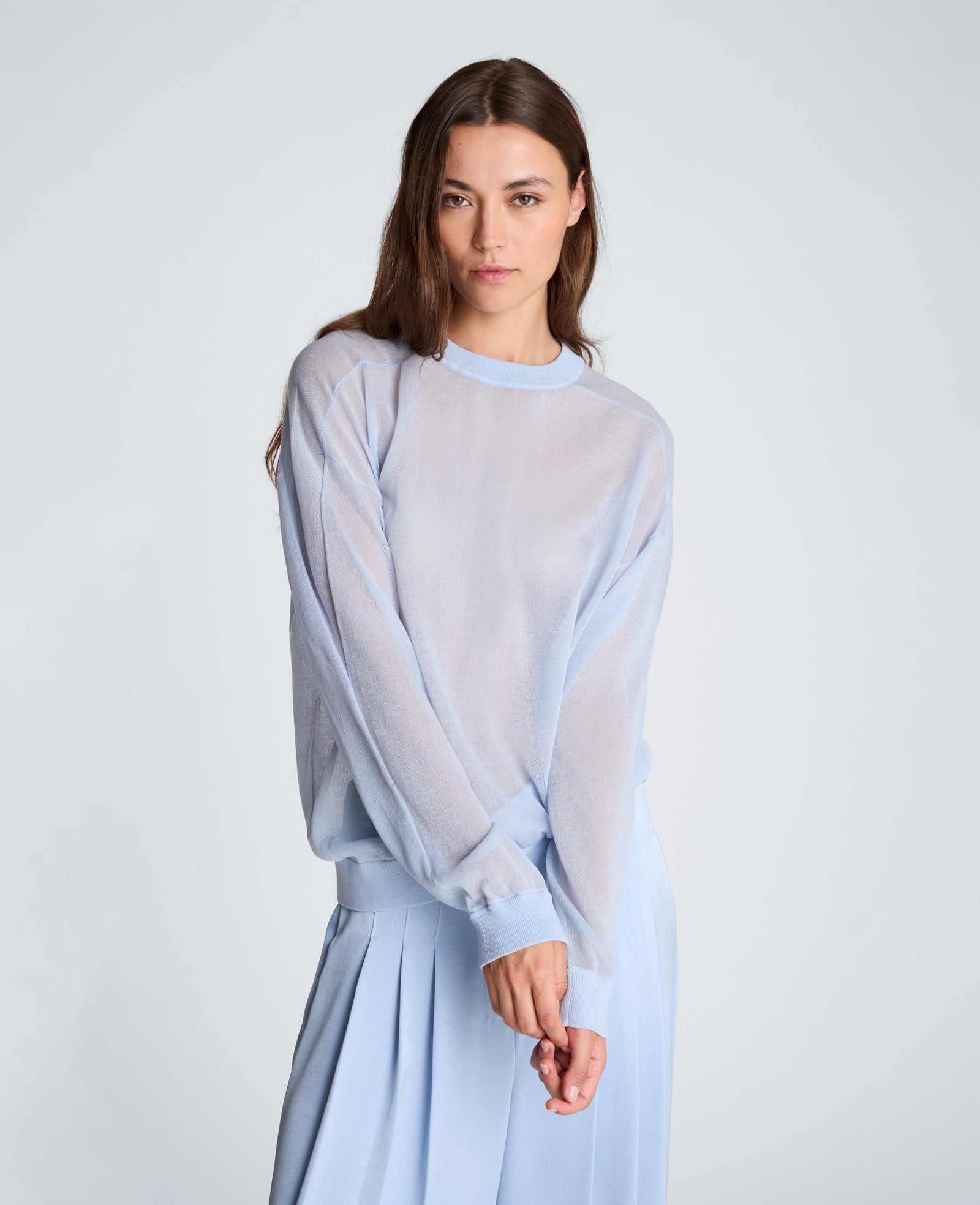 Kenneth Cole Reaction Clothing Sheer Crew Neck Sweatshirt felpa blu Serene Blue XS leggera