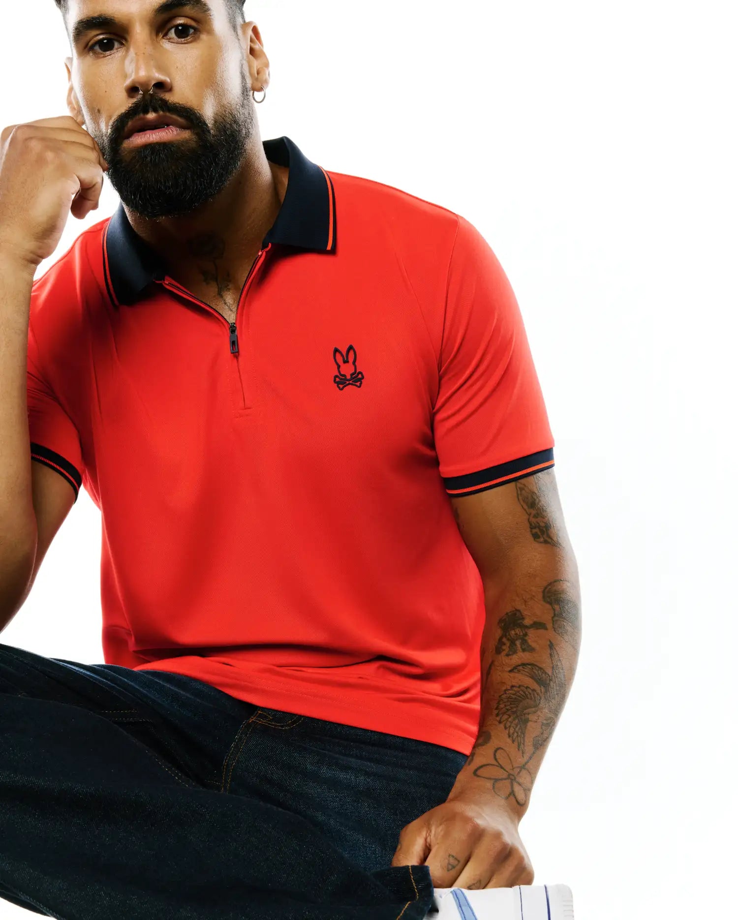 Psycho Bunny Men's Polos Odin Zip Sport Polo polo rossa slim traspirante
