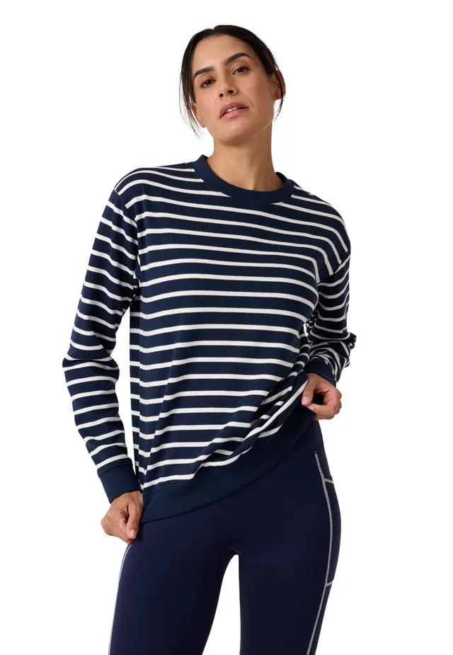 Damart Prêt-à-porter felpa donna 54-56 blu marino a righe in pile