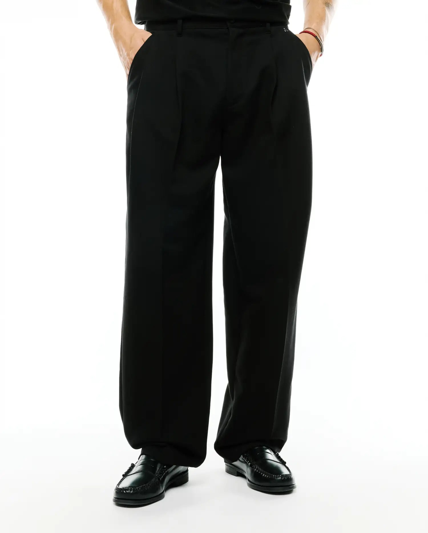 Psycho Bunny Men's Pants Wayde Wide-Leg Pleated Pants pantaloni neri a gamba larga